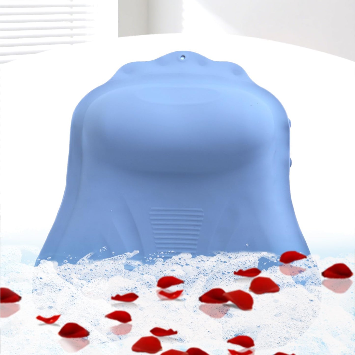 Silicone Bath Pillow for Tub – Ergonomic Bathtub Headrest with Inflatable Air Cushion, Non-Slip Suction Cups & Neck/Back Support – Comfortable Spa Bath Accessory for Relaxation (Blue)