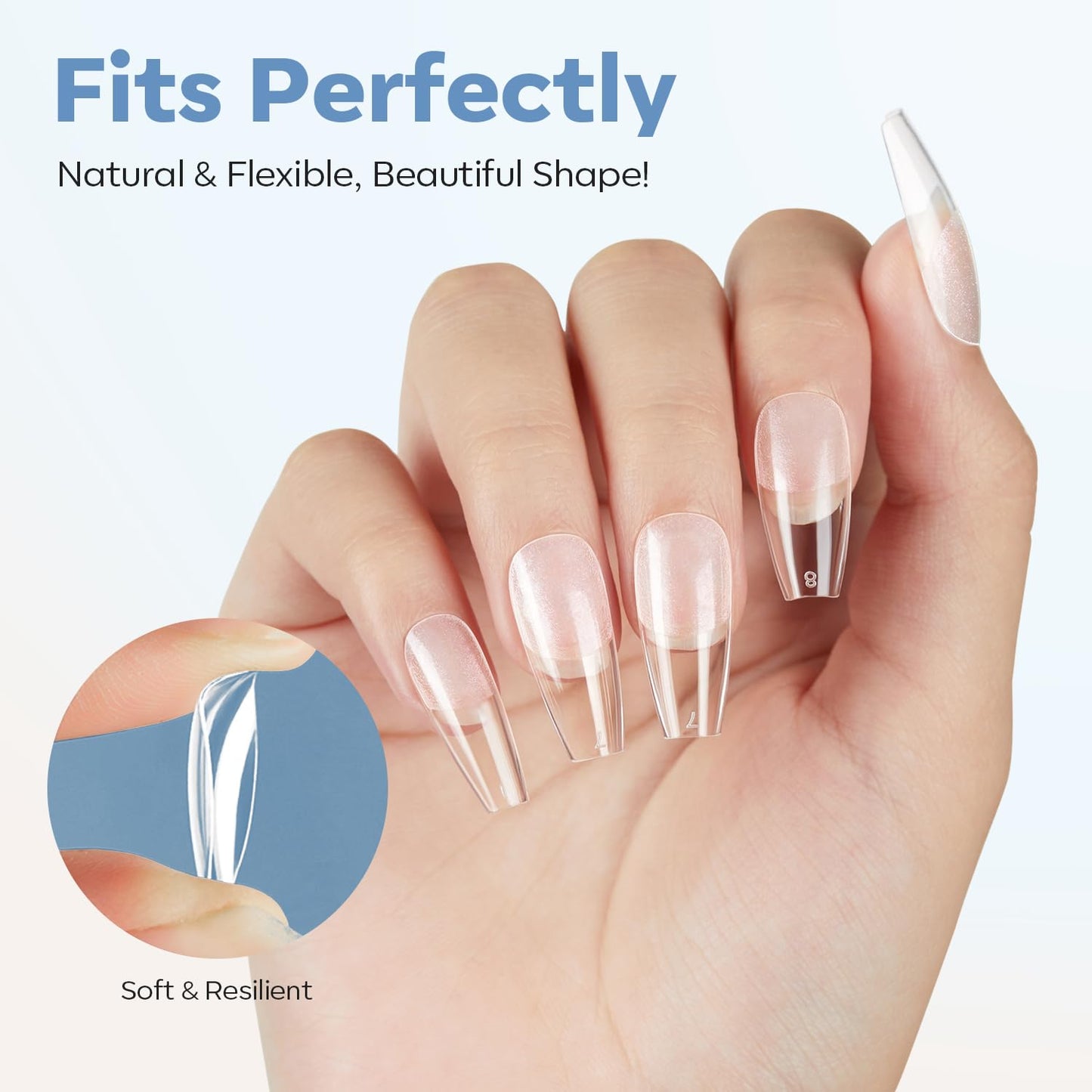 modelones Medium Coffin Nail Tips, Pre-shaped Soft Gel Tips Fake Nails False Acrylic Clear Full Cover Press on Extension Kit Gel Manicure DIY at Home 216PCS 12Sizes