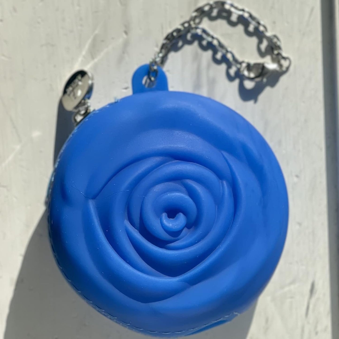 Menstrual Period Cup Case Storage Bag | Rose Design + Silicon Material | Easy to Carry, Clean, and use | Metal Chain Attached | Multi-use for Any Small Items - Blue