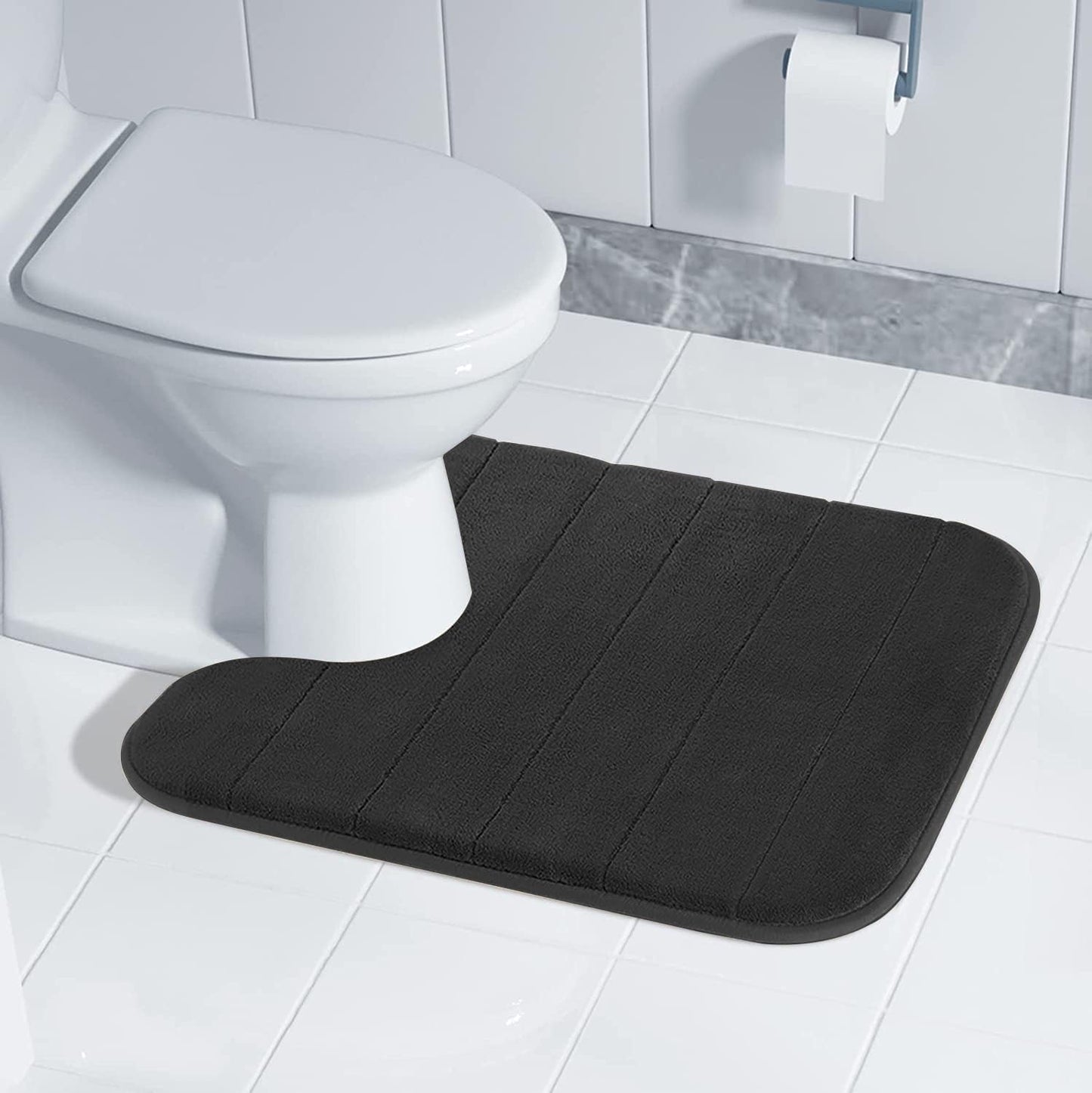 Yimobra Memory Foam Toilet Bath Mat U-Shaped, Soft and Comfortable, Super Water Absorption, Non-Slip, Thick, Machine Wash and Easier to Dry for Bathroom Commode Contour Rug, 24 X 20 Inches, Black