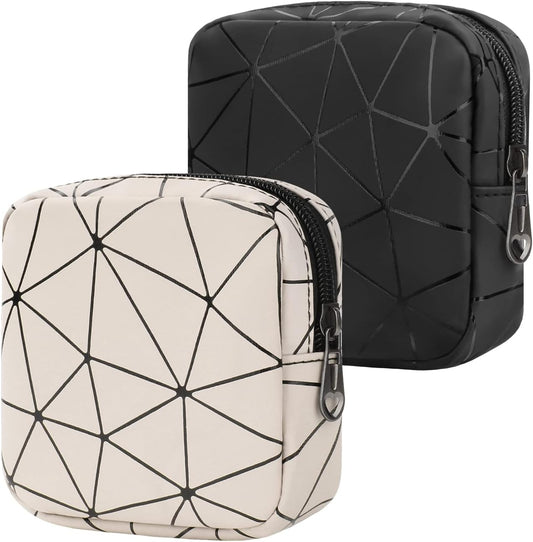 Desing Wish Sanitary Napkin Storage Bag, Menstrual Cup Pouch Nursing Pad Holder Tampon Bags Feminine Product Pouches Portable Period Kit Bag for Girls Women Ladies 2 Pack (Nude/Black)