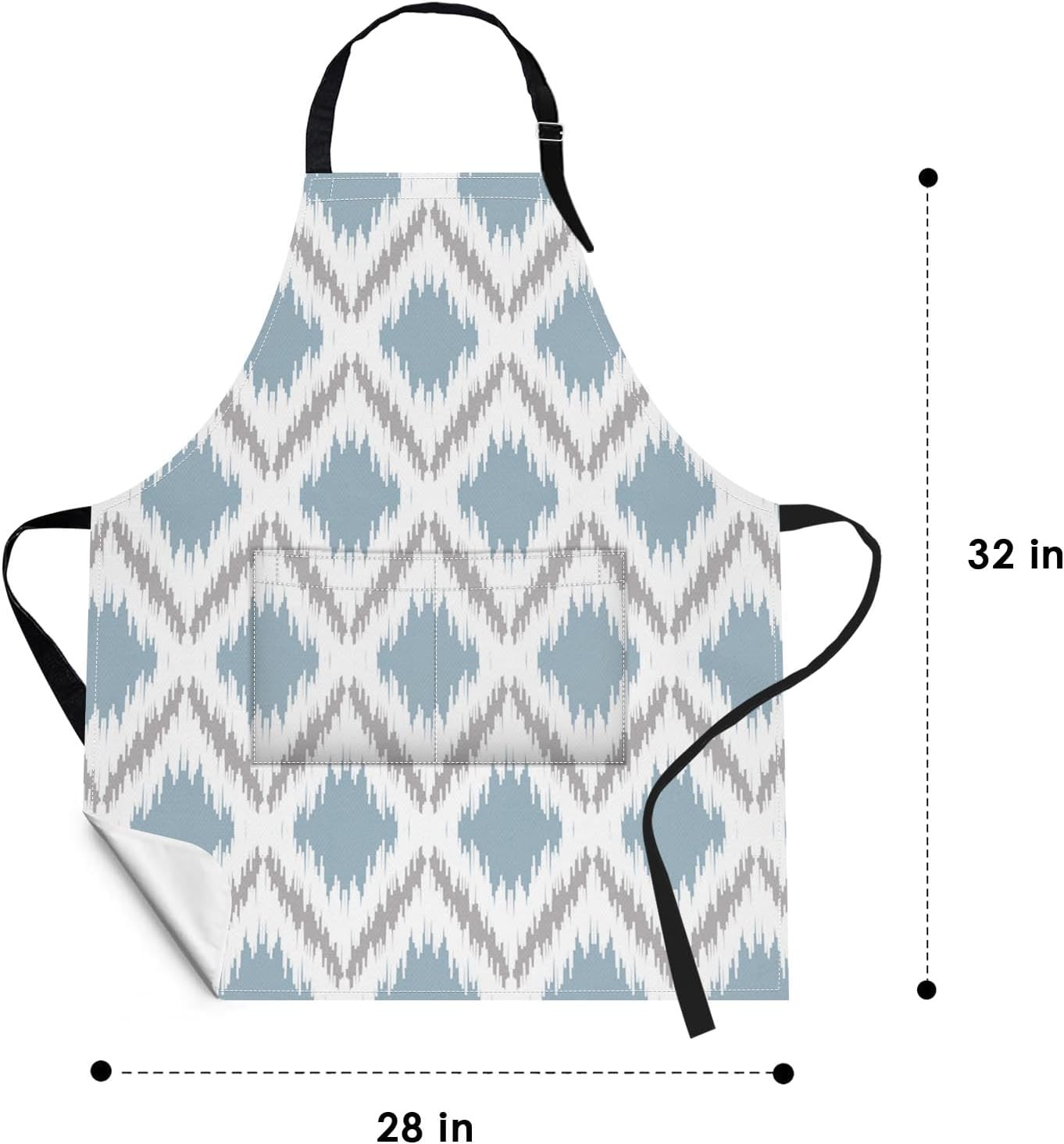 2 Pack Aprons, Powder Blue Dahlia Chevron Adjustable Bib Aprons with 2 Pockets for Women Men Couple Lovers Chef Home Kitchen Cooking Baking Gardening Flower Geometric Plaid Apron 32x28 Inches