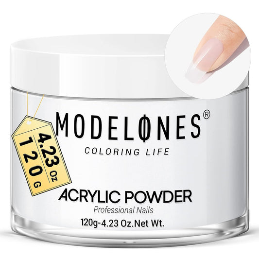 Modelones Clear Acrylic Powder, 4.23oz Acrylic Powder Large Capacity Professional Acrylic Nail Powder Polymer for 3D French Nail Manicure Extension Nail Carving, Long-Lasting Beauty Gifts