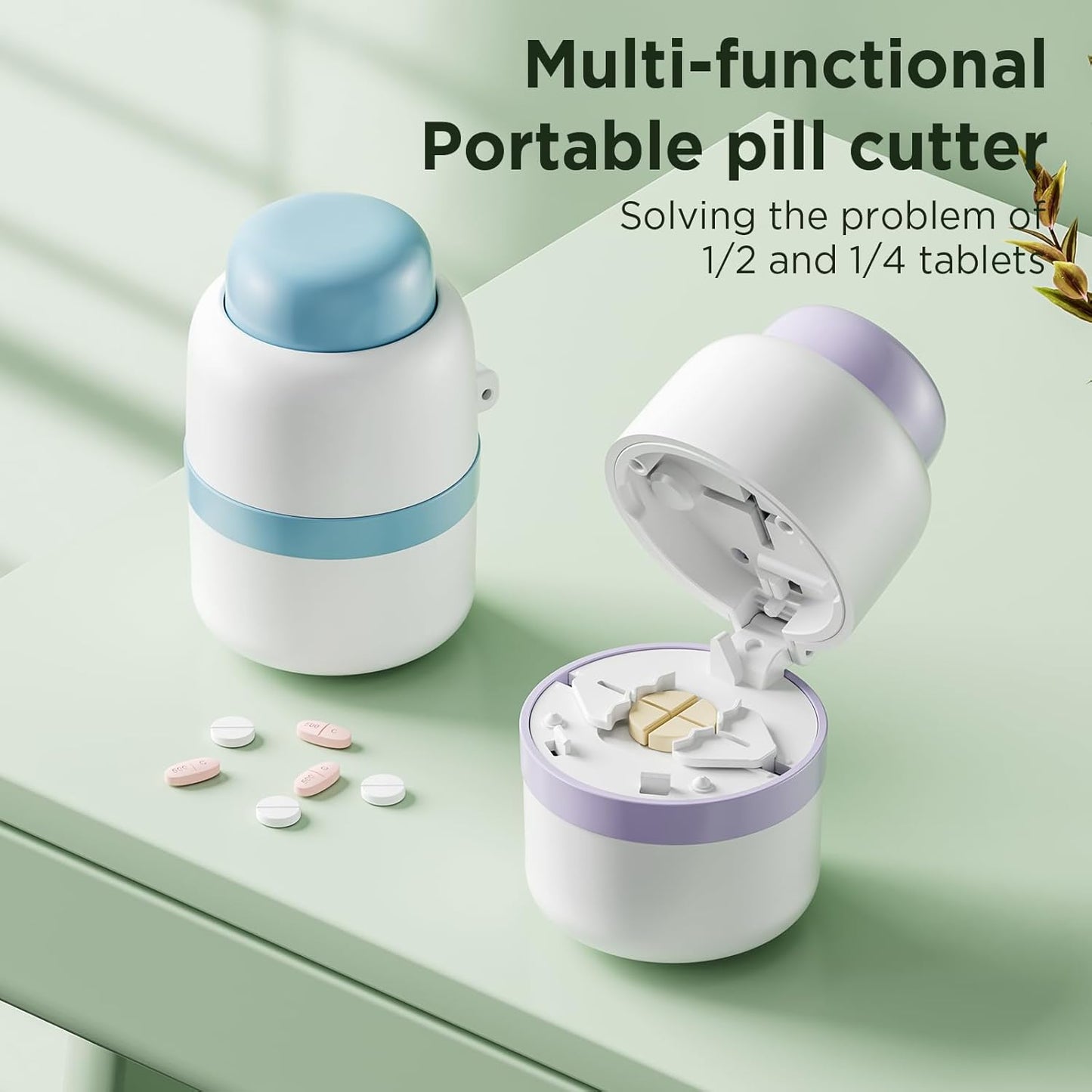 Pill Cutter - Pill Splitter with Stainless Steel Blade for Cutting Small Pills or Large Pills in one Fourth, Pill Cutter 1/4, Suitable for Cuting Vitamins, Tablets (1-4 Purple)