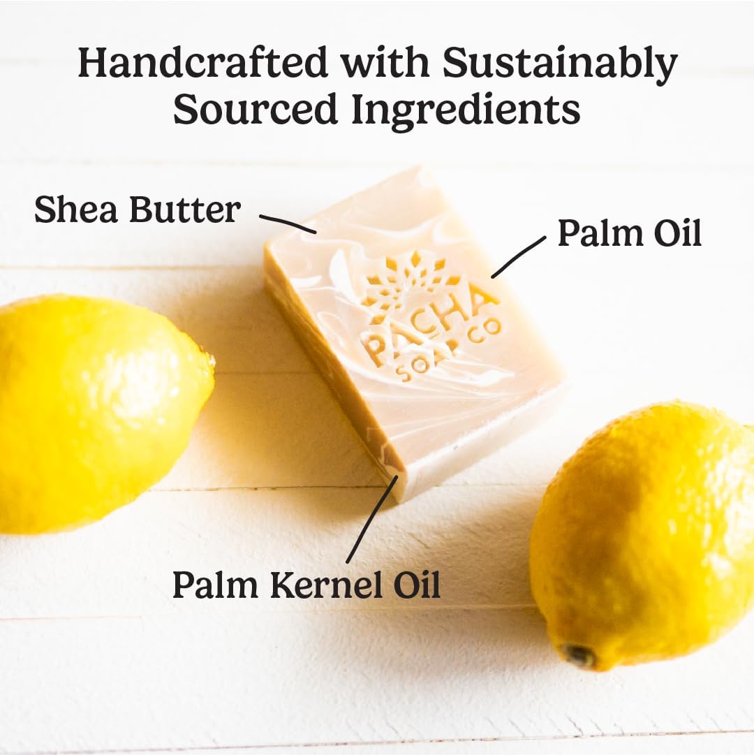 Pacha Soap Co. Bar Soap - Premium, Handcrafted, Hydrating, Natural Face Wash, Hand Cleanser, Body Wash, Soothing Essential Oils (Coconut Lemon, 5-Pack, 4 oz ea)