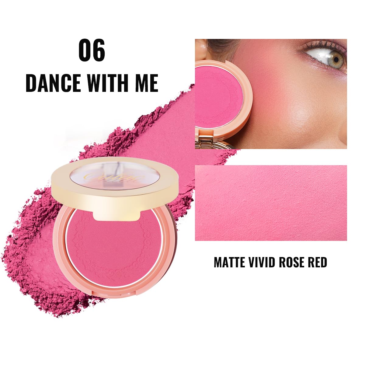 Oulac Hot Pink Blush Makeup| Highly Pigmented Powder blush| Natural Matte| Shape&Highlight Face| Cruelty-Free Blush with Rose Oil|4.8g 06