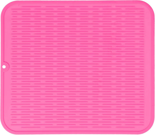 Silicone Dish Drying Mat for Multiple Usage,Easy clean,Eco-friendly,Heat-resistant Silicone Mat for Kitchen Counter or Sink,Refrigerator or Drawer Liner Rose XL 18 inches x 16 inches