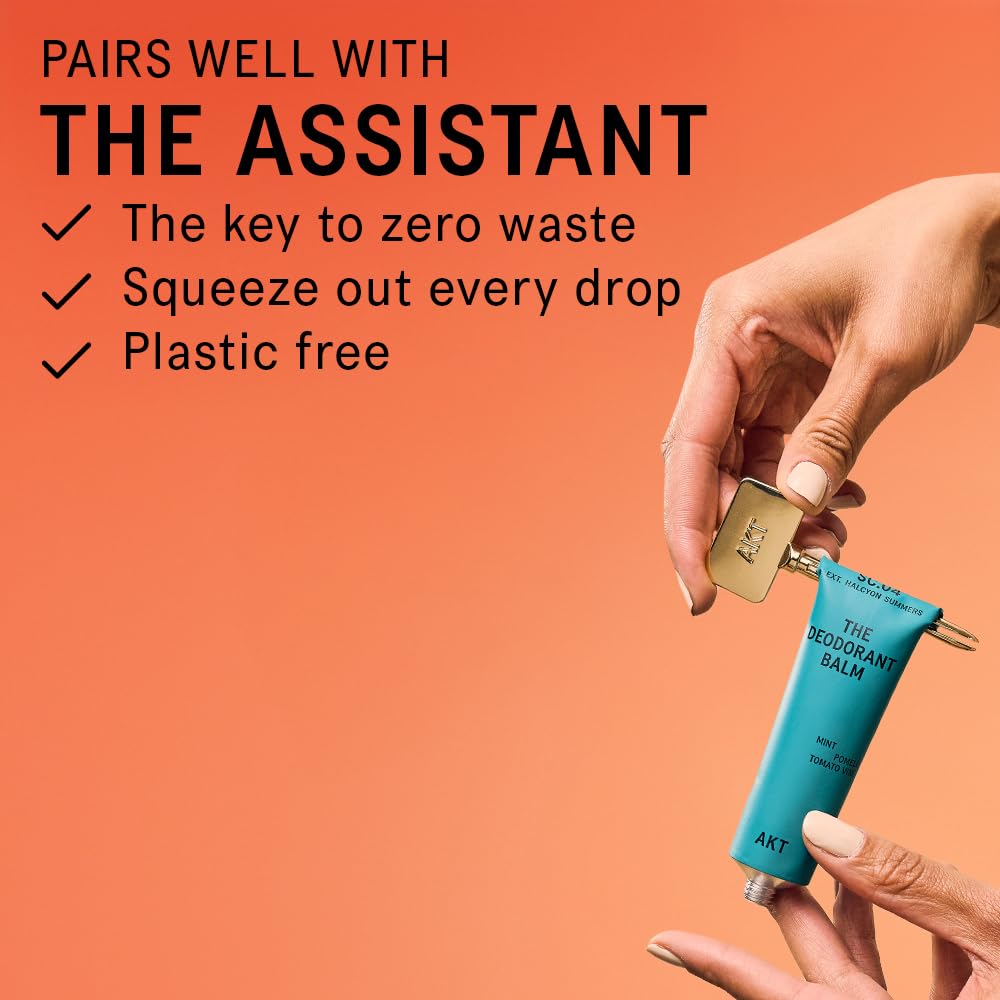 AKT, THE DEODORANT BALM. Award winning, multi-use, natural deodorant. Plastic Free. Gender Free. Aluminium Free. 100% effective — 1 tube lasts up to 3 months. SC.04 HALCYON SUMMERS. 50ml/1.76 FL.OZ