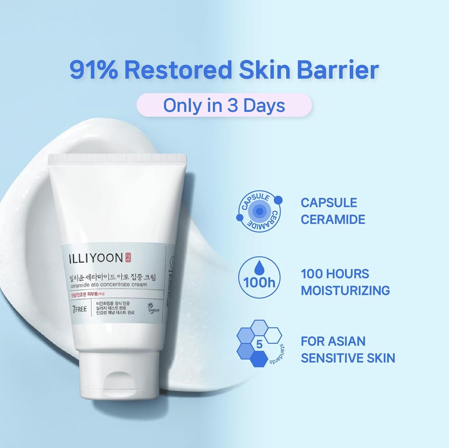 Illiyoon Ceramide Ato Concentrate Cream | Moisturizer for Dry & Sensitive Skin, 100hr Lasting Hydration, For Face & Body, Gentle for Infants, Moisture Barrier Repair, Vegan Certified, 2.53 fl.oz.