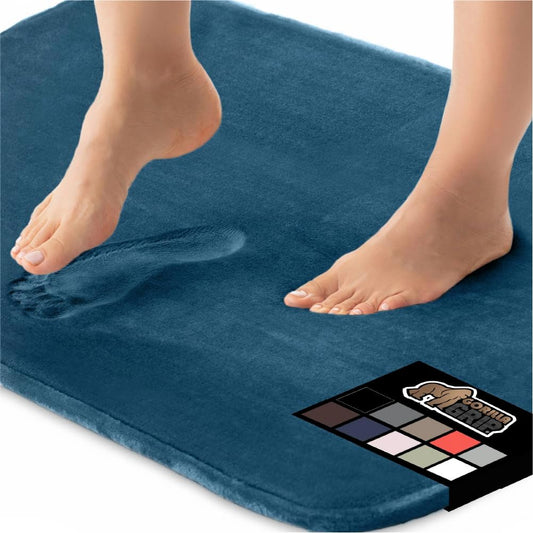 GORILLA GRIP Memory Foam Bath Mat, Soft Absorbent Velvet Bathroom Mats, Durable Dots on Underside, Machine Washable Bathmat, Carpet Rug Room Decor for Shower Tub Floor RV, 30x20 Rugs, Blue