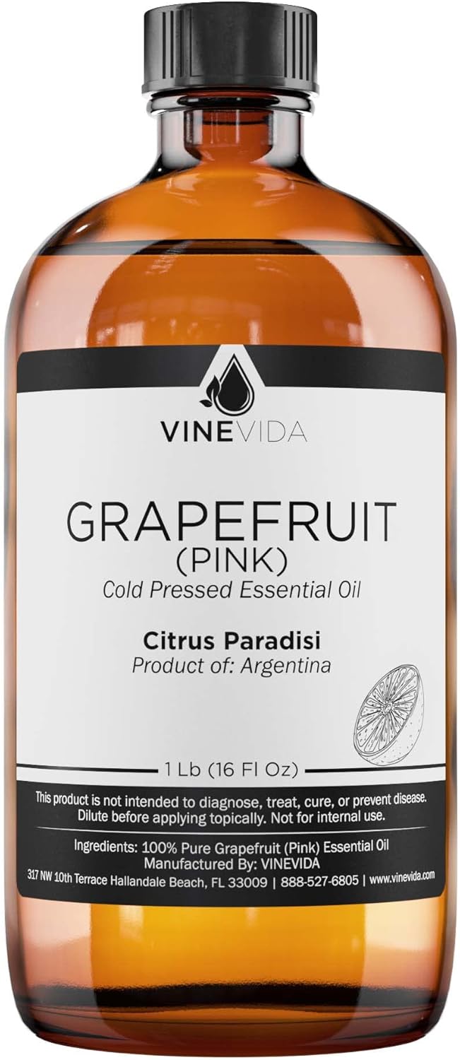 VINEVIDA Pink Grapefruit Essential Oil - 16 oz - Undiluted - DIY Candle Scents - Bulk for Soap Making & Skin Safe