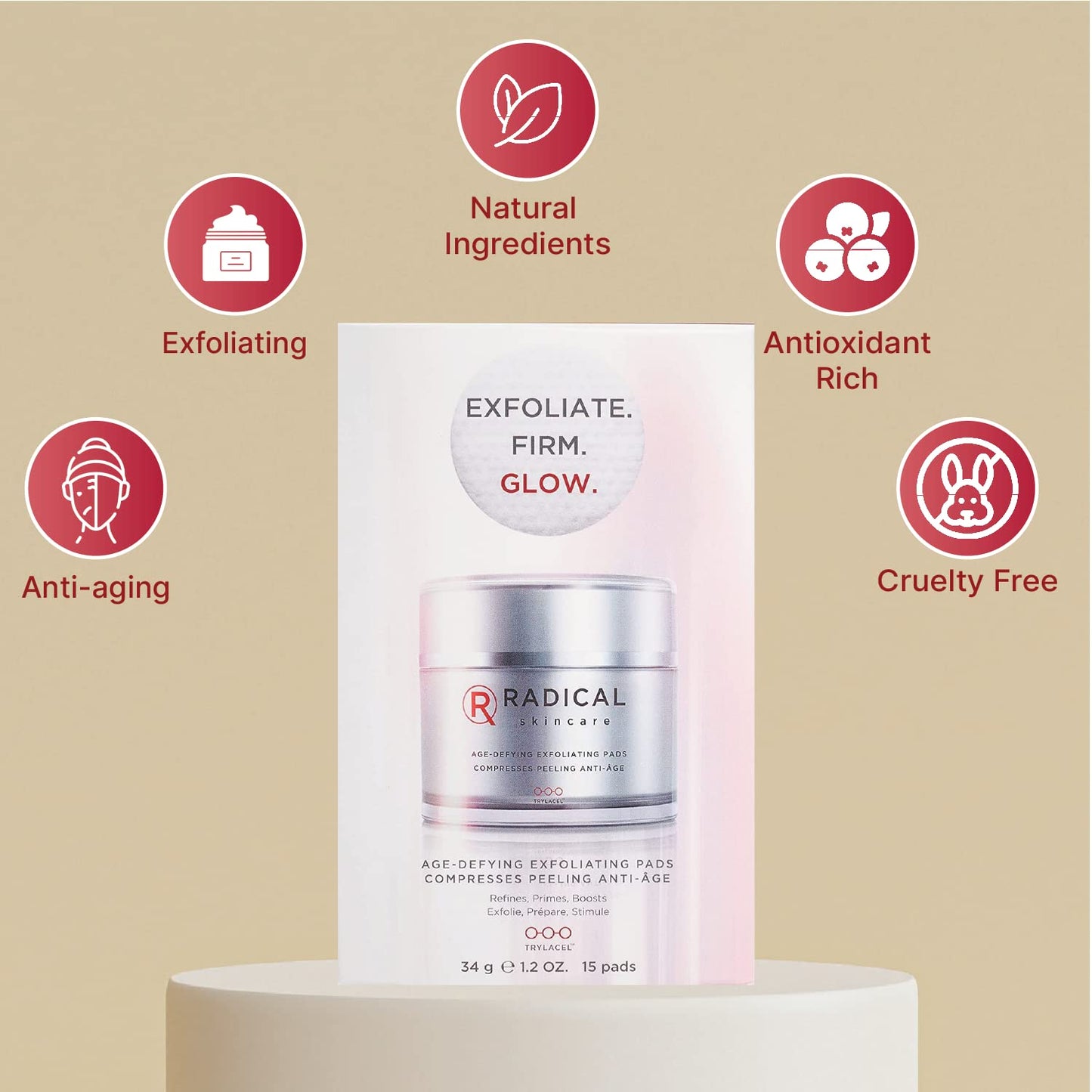 Radical Skincare Age Defying Exfoliating Pads Removes Dead Skin, Evens and Brightens Skin Tone for Radiant Glow | For All Skin Types Including Sensitive Skin | Paraben & Cruelty Free (15 Pads, 2 Pack)