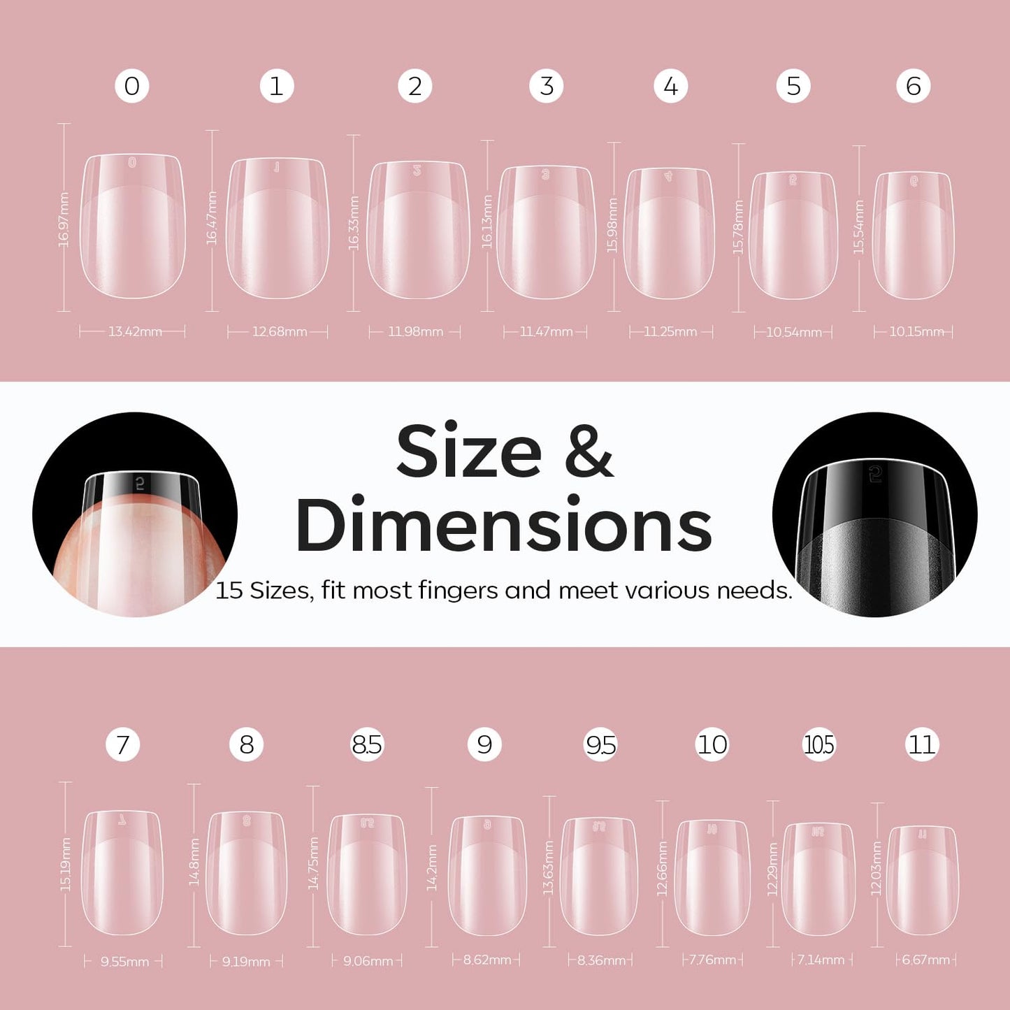 Modelones Extra Short Square Fake Nail Tips - 510Pcs Gel Tips Pre-shaped Half Matte Full Cover Clear Acrylic Gel Kit False Press on Nails for Extension DIY Salon 15Sizes