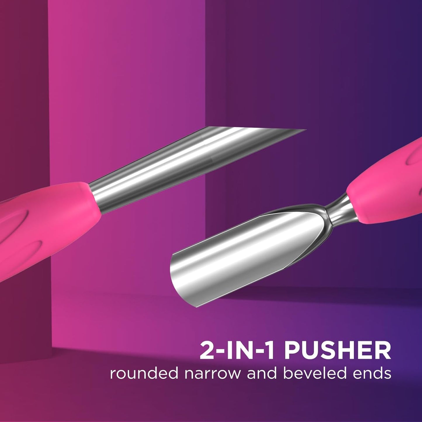 Staleks Manicure pusher Gummy with silicone handle UNIQ 10 TYPE 2 – Stainless Steel – Professional Cuticle Tool (rounded narrow and beveled pusher)