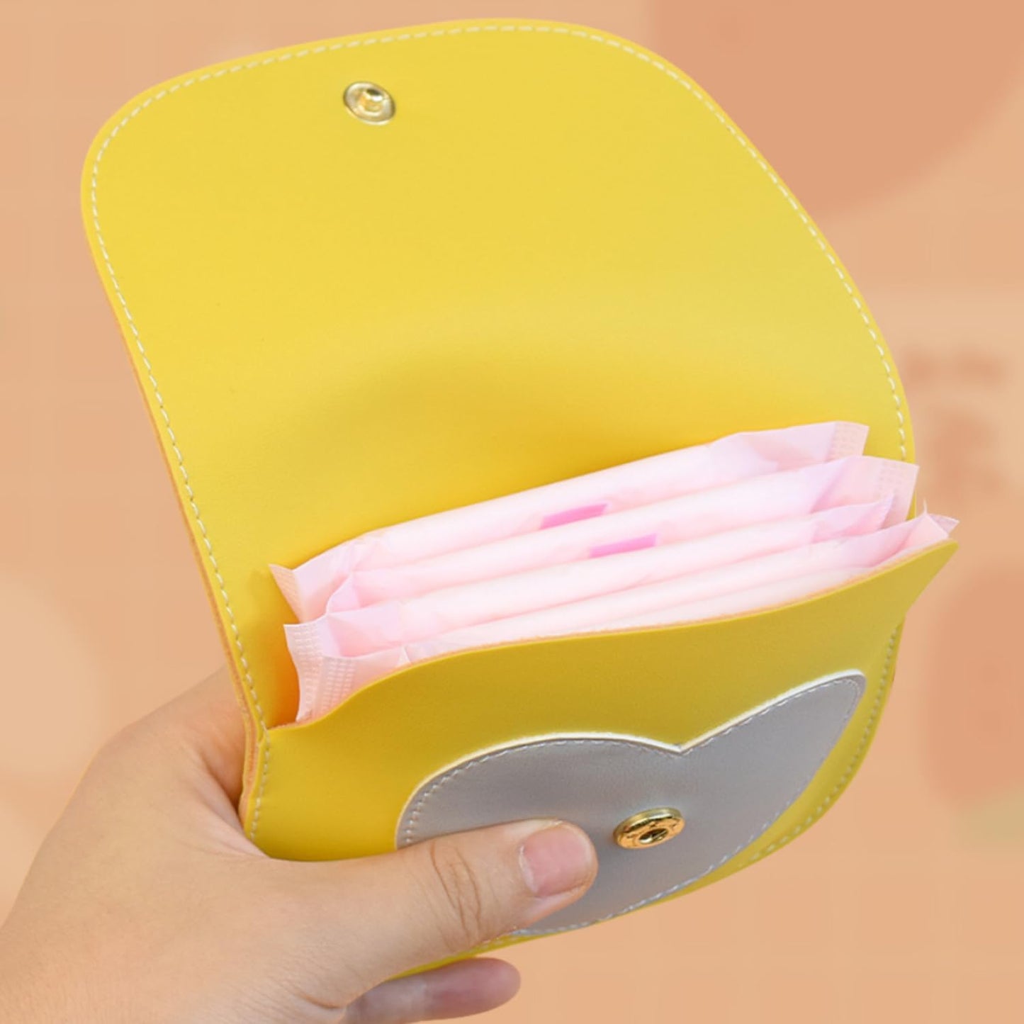 1Pcs Leather Sanitary Napkin Storage Bag, Portable Period Kit Bag, Pad Pouch Tampon Sanitary Napkin Receptacle (Yellow)
