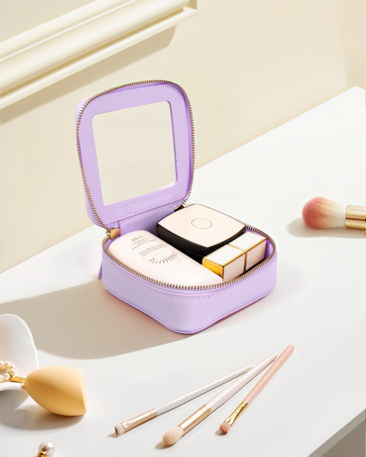 Travel Clear Makeup Bag Set, TSA Approved Cosmetic Bag Case with Zipper Portable Makeup Pouch Toiletry Bag Women Traveling Cosmetic Organizer Storage Bag Car Organizer Car Essentials for Women