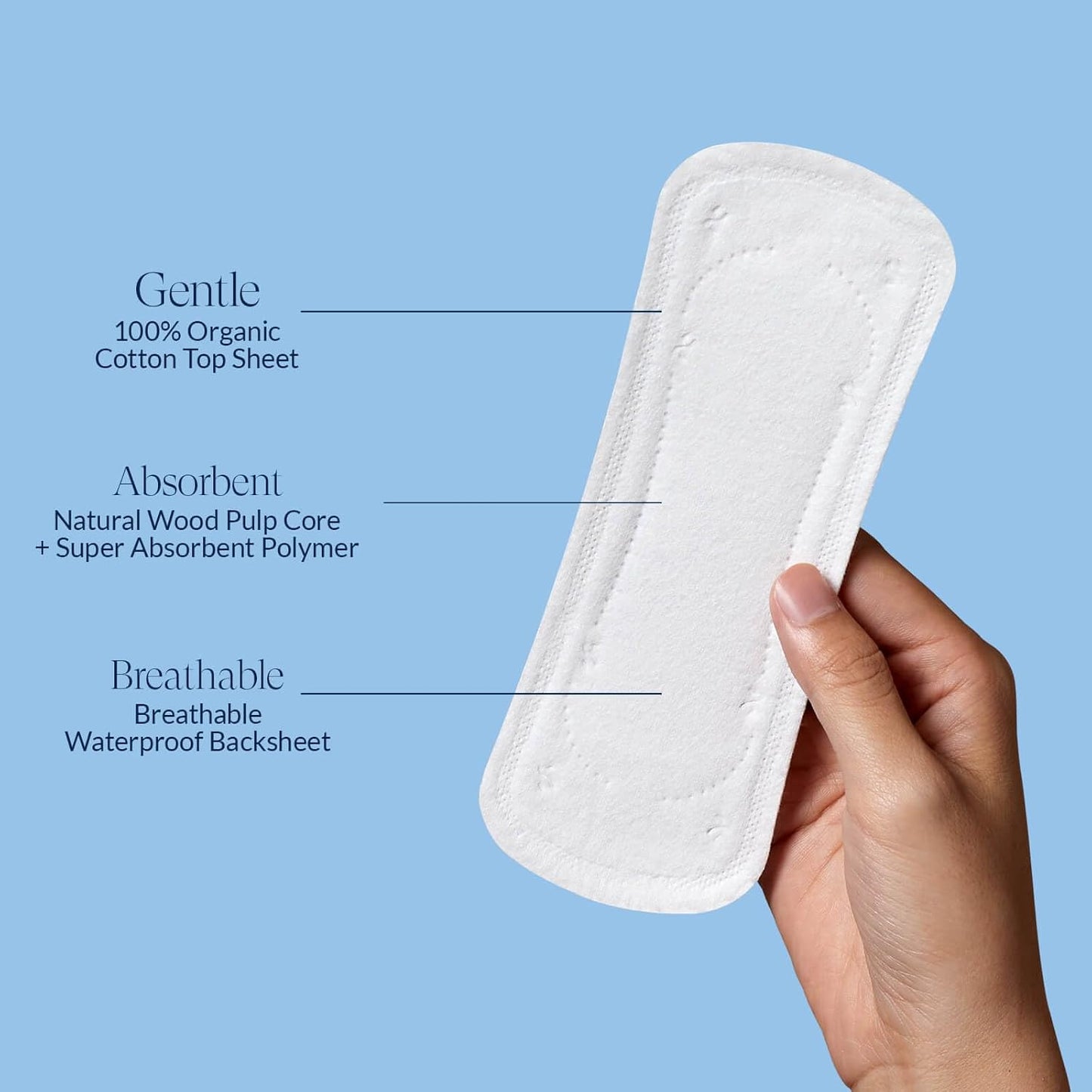 100% Organic Long Panty Liners for Women - 96ct, Ultra Thin Cotton Cover, Light Absorbency, Unscented Barely There Pantiliners (Long Liner, Size 2, 96ct)