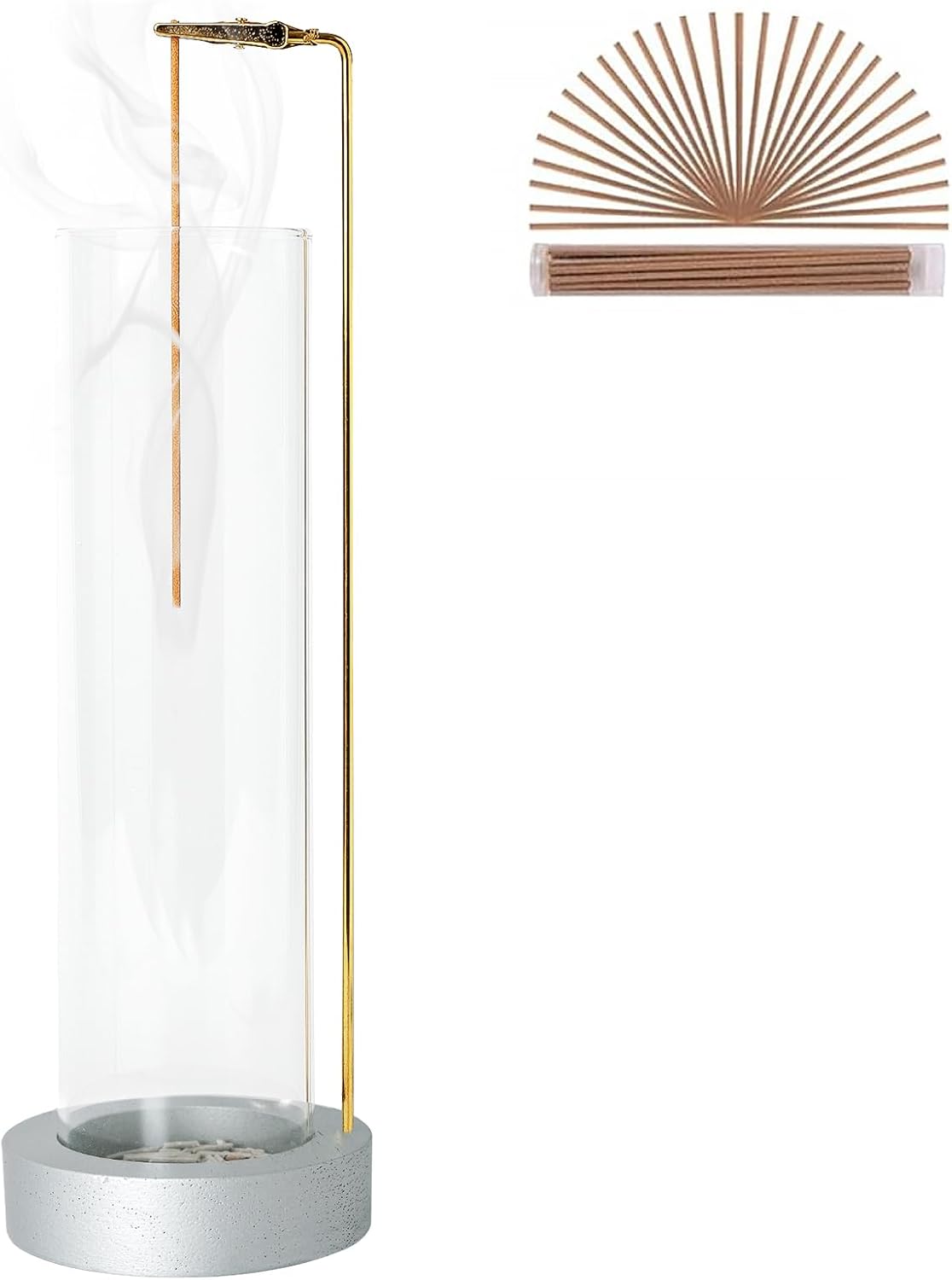 Incense Holder for Sticks, Anti-Ash Flying Incense Burner with 30 Incense Sticks, Detachable Glass Ash Catcher