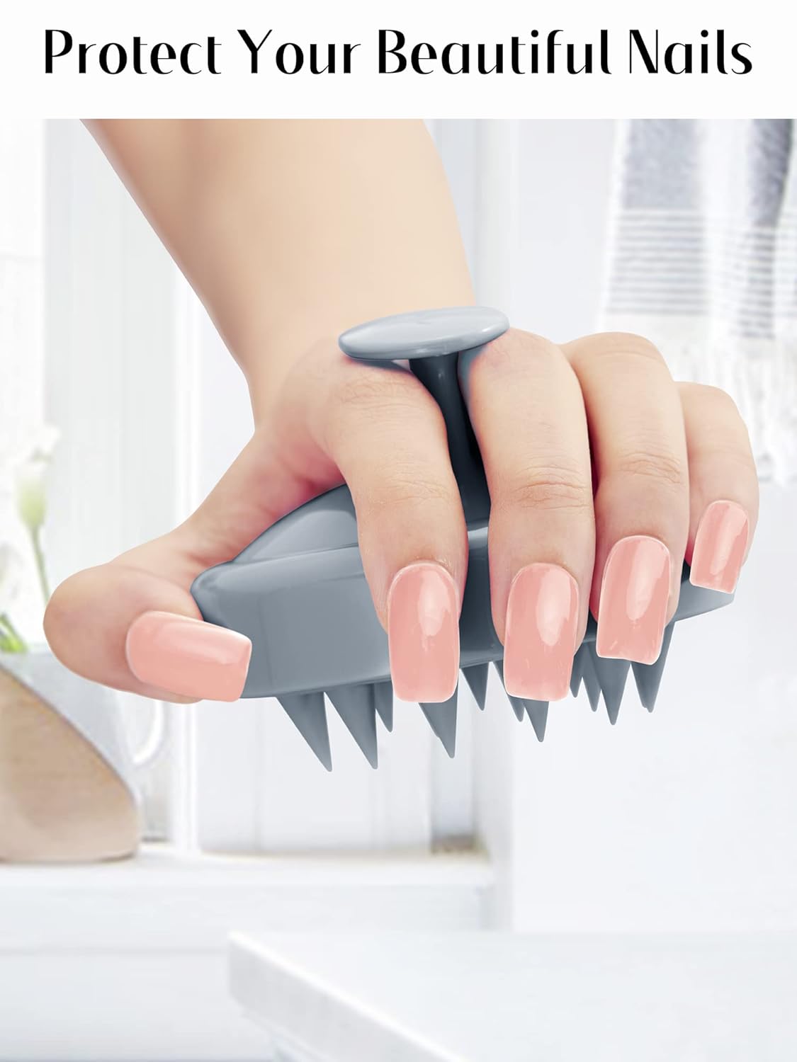 HEETA Scalp Massager Hair Growth, Soft Silicone Scalp Scrubber Shampoo Brush for Exfoliation, Dandruff Removal Head Massage Stress Relax, Wet & Dry Use for Thick Thin Curly Hair Care, Sky Gray