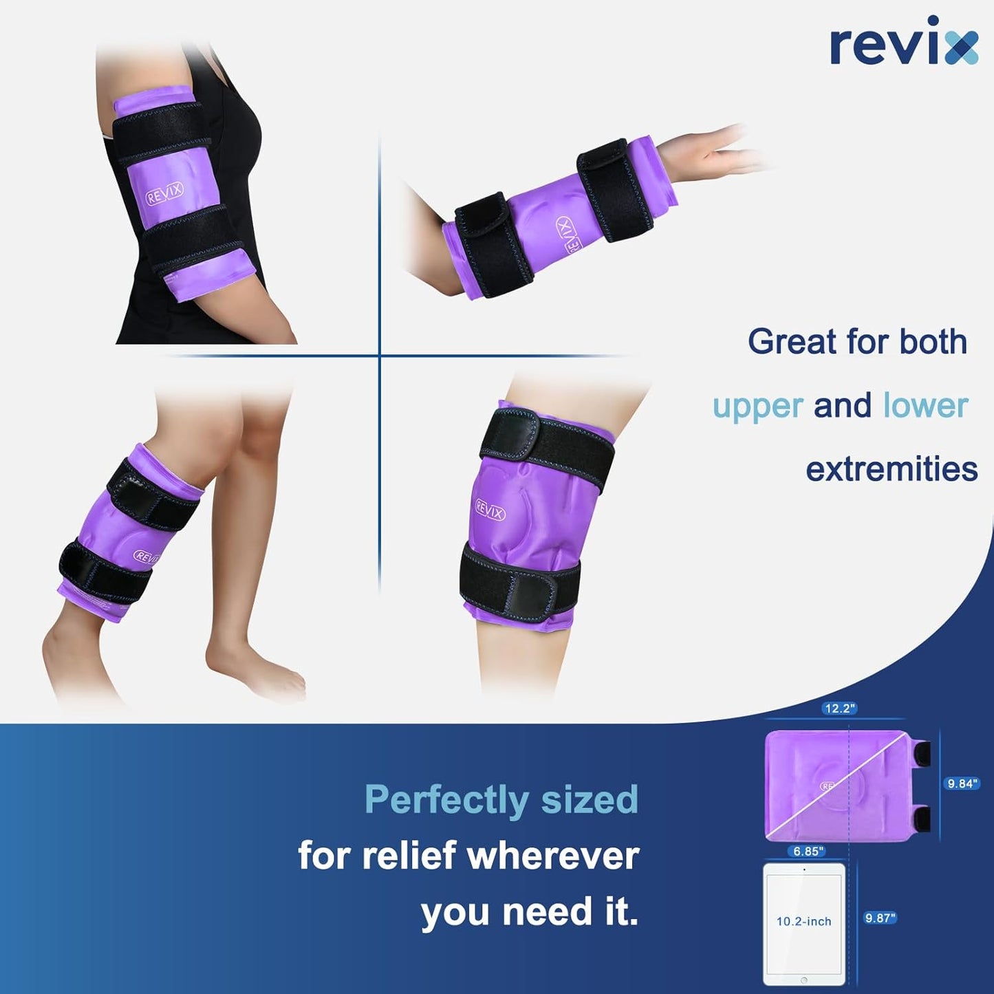 REVIX Reusable Knee Ice Pack Wrap for Post-Workout Recovery, Gel Ice Pack Knee with Cold Compression Therapy, Soft Plush Cover and Hands-Free Application, A Set of Two