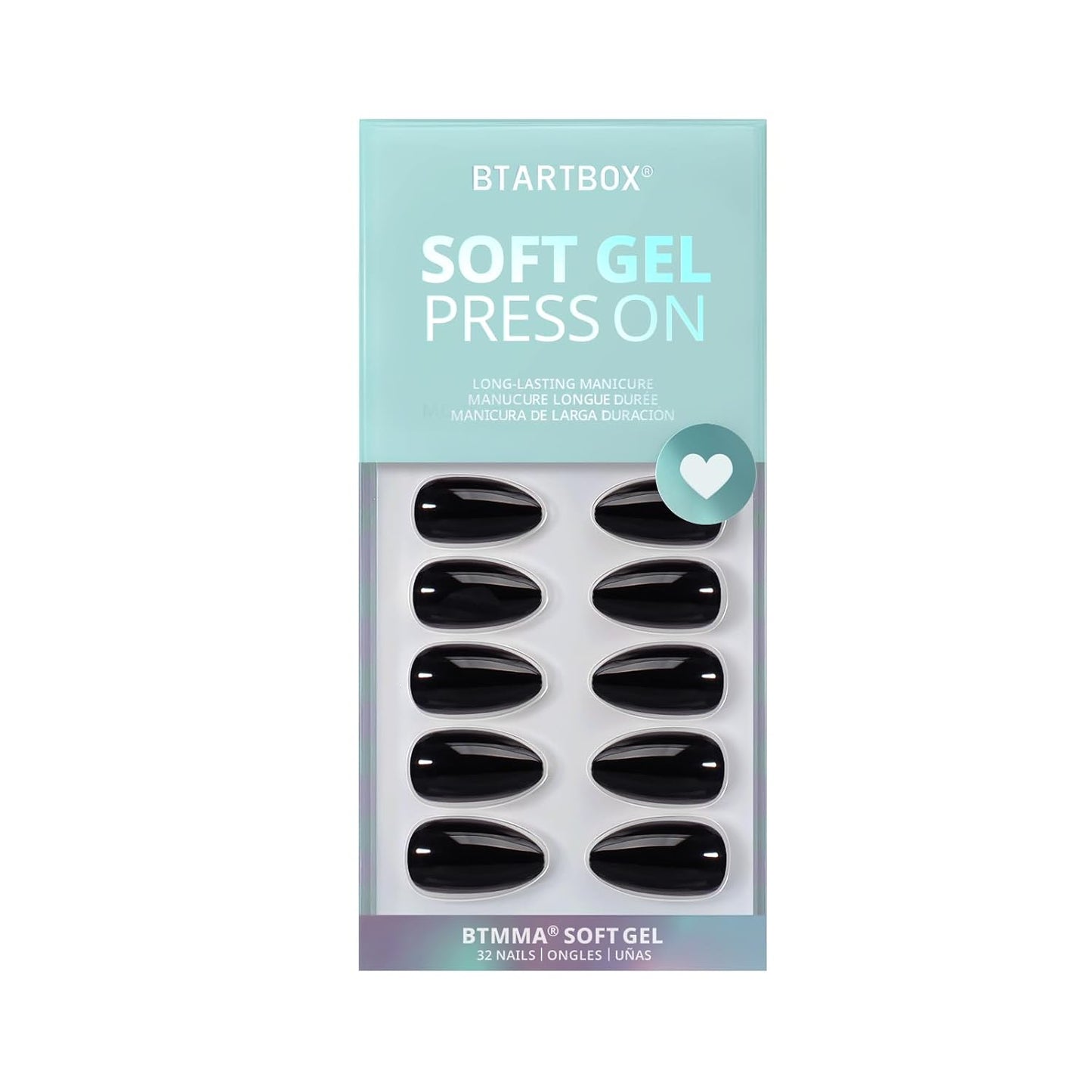 Black Press On Nails Almond - BTArtbox Short Press On Nails with Nail Glue, Fit Perfectly & Natural Reusable Stick On Nails in 16 Sizes - 30PCS Soft Gel Glue On Nails Kit, Black Velvet