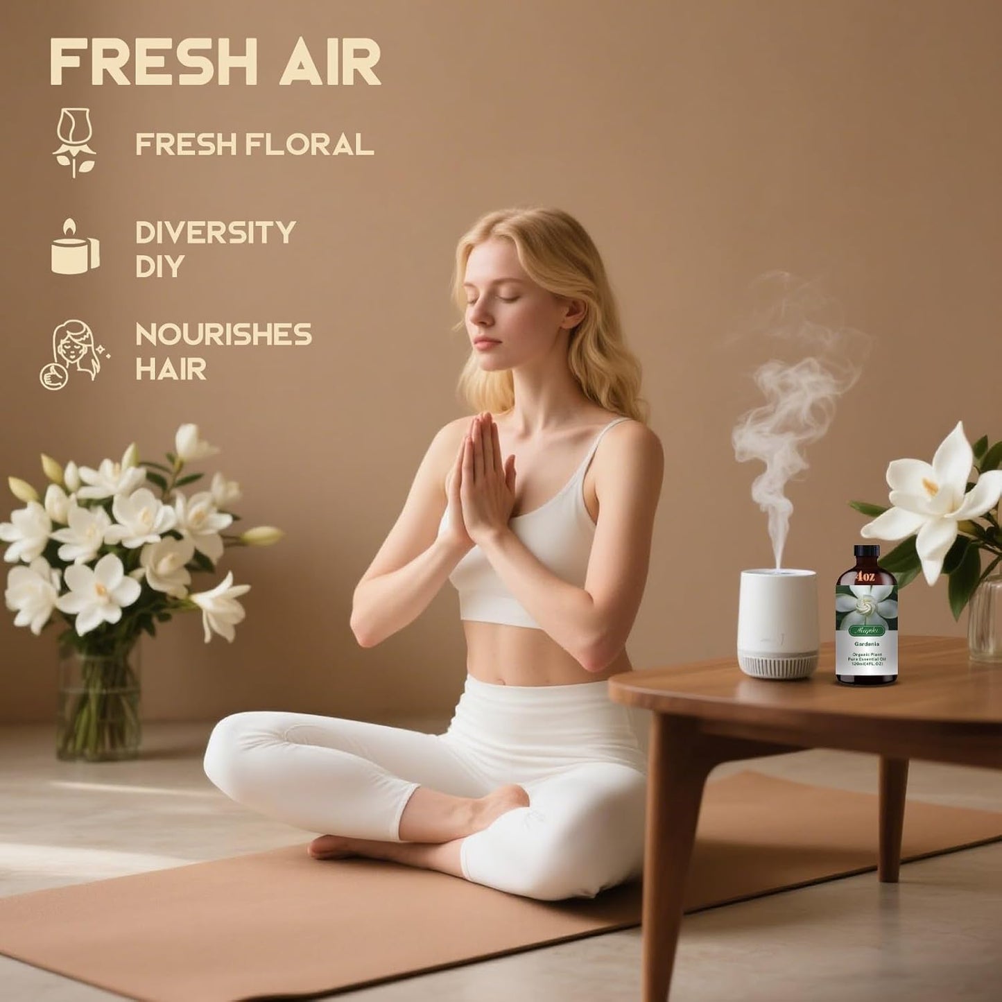 Gardenia Fragrance Oil-Gardenia Essential Oil 4.33oz (130ml)-100% Pure Natural Scent for Diffusers, Candles, Soap Making & Aromatherapy-Relaxing Home & Gift Essential Oil for Bath, Massage