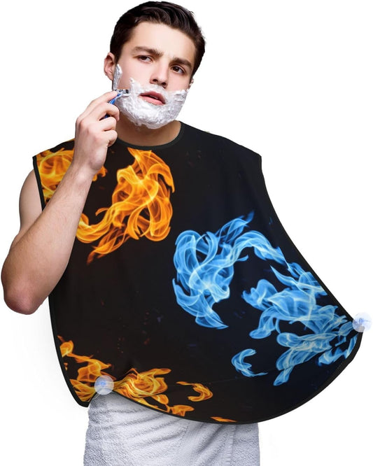Waterproof Beard Grooming Bib, Red Blue Fire Balck Shave Bib, Non-Stick Hair Catcher for Shaving Trimming, Apron Essential for Men Dad