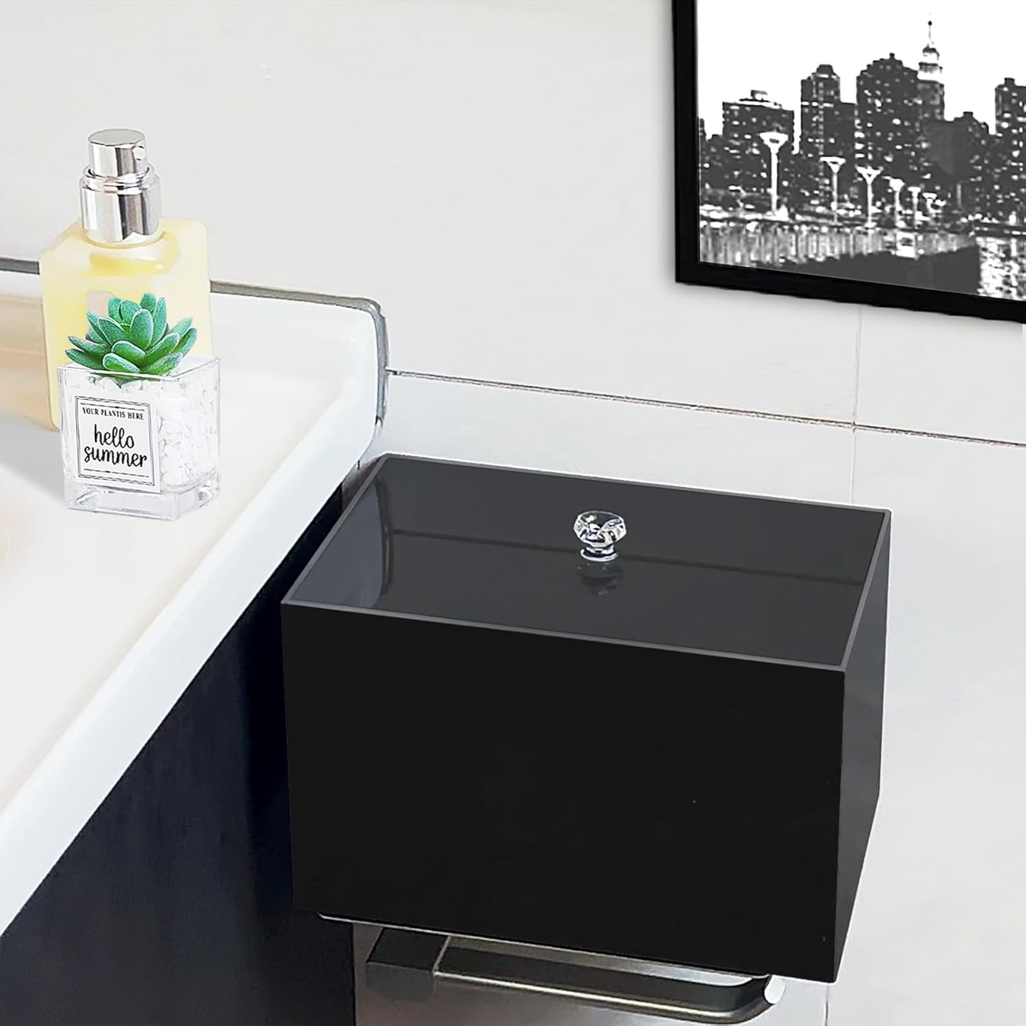 Tampon Box for Bathroom, Tampons and Pads Storage Holder, Women Period Organizer Container, Black