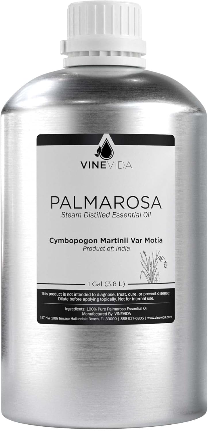 VINEVIDA Palmarosa Essential Oil - Gallon Palmarosa Oil Undiluted - Bulk Gallon Essential Oil for Soap Making Safe for Skin - DIY Candle Scents for Candlemaking - 8 lbs