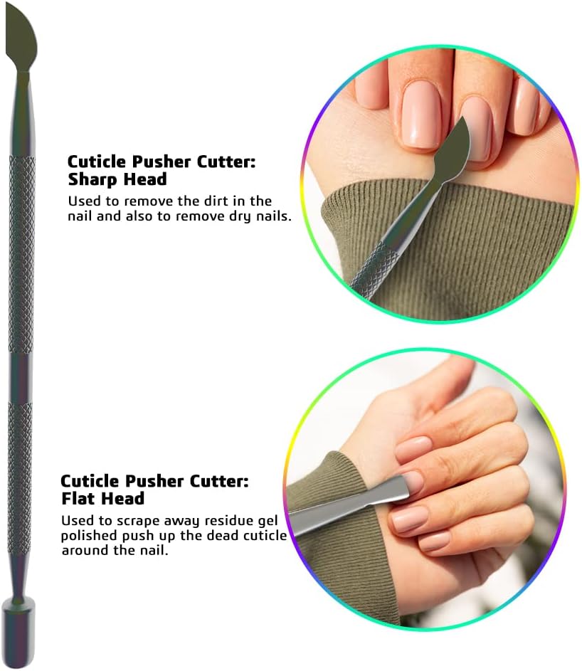 Professional Cuticle Trimmer with Cuticle Pusher Nail Cuticle Remover Nipper Silver Stainless Steel Sharp Blades Manicure Tools with Double Spring Nail Care Pedicure Nail Tools (Multi-Colored)