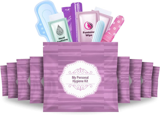 Menstrual Kit All-in-One 10 Pack | Convenience on The Go | Period Kit Pack for Travelling, Tweens & Teenagers or just When You’re Out | Individually Wrapped Feminine Hygiene Product (Purple)