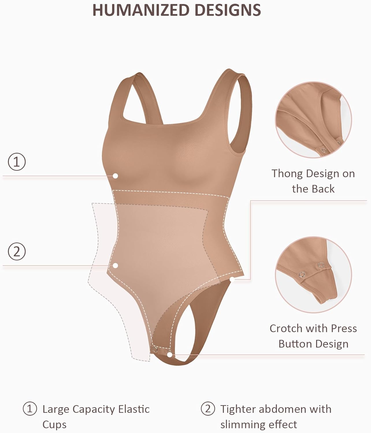 FeelinGirl Bodysuits for Women Seamless Square Neck Tummy Control Compression Thong Shapewear Bodysuit Tank Tops Bodysuit