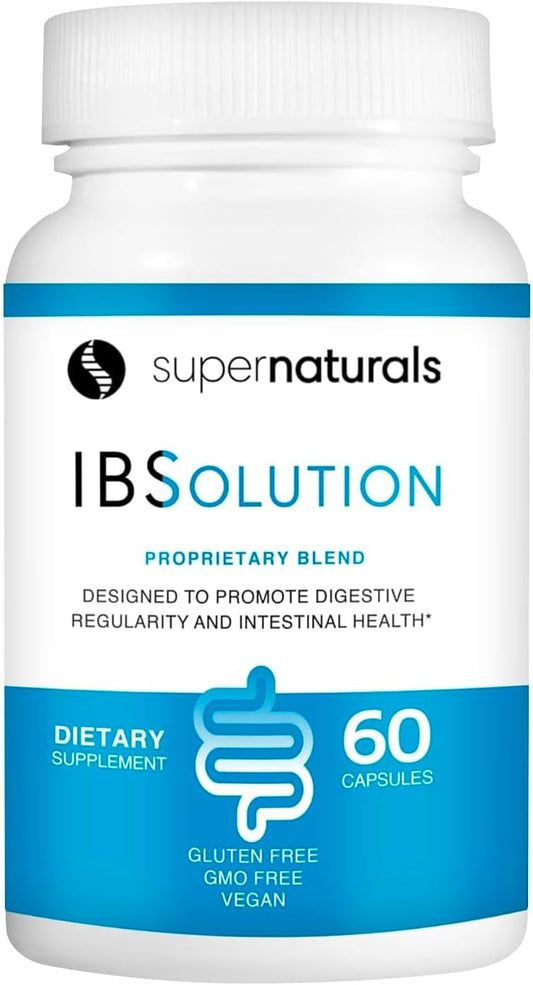 SuperNaturals IBSolution - Made in USA, Non-GMO, Gluten Free & Vegan (60 Capsules) - for Symptoms of IBS (Bloating, Constipation, Gas, Diarrhea, Abdominal Pain)