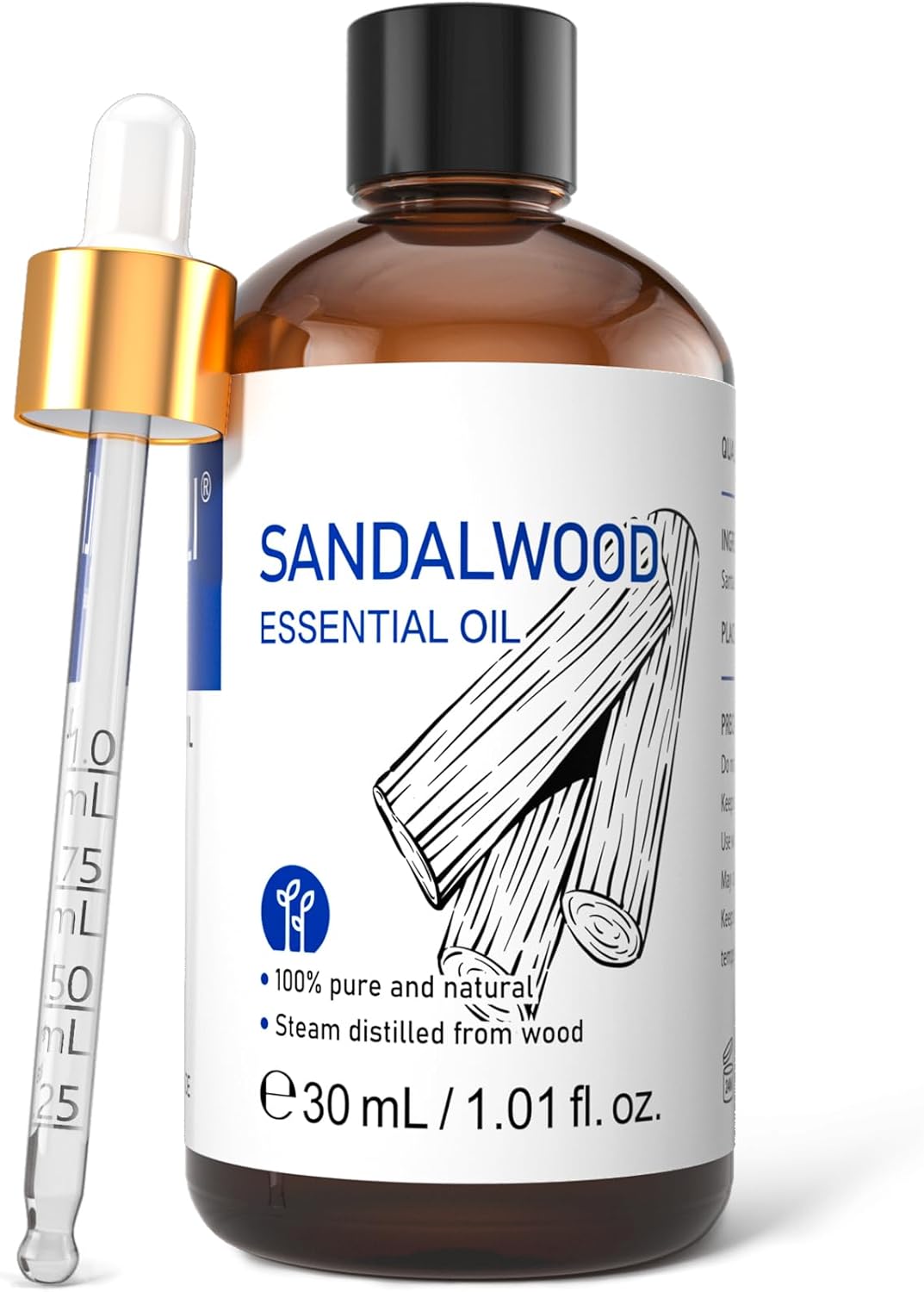 HIQILI Sandalwood Essential Oils 1 Fl Oz, 100% Pure Natural Therapeutic Grade for Skin, Diffuser, Perfume, Candle Soap Making, Includes Premium Quality Glass Dropper