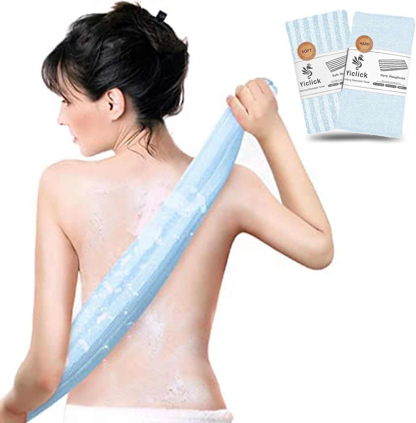 Yiclick 2 Pack Exfoliating Washcloth Towel - Exfoliating Body Scrubber Exfoliator, Loofah Sponge Wash Cloth, Korean & Japanse & African Net Sponge Rag - Back Scrubber Washer (Blue)