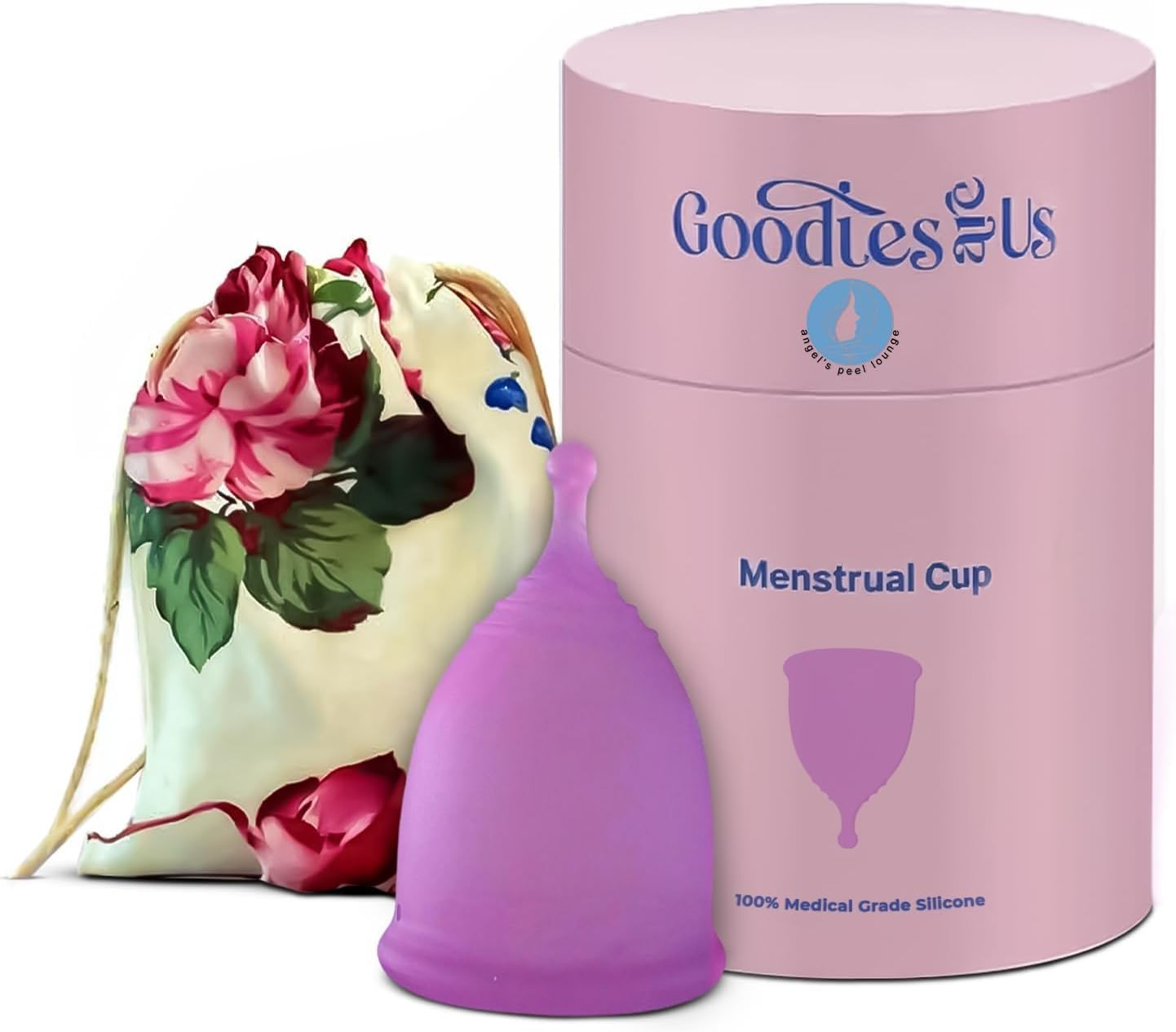 Angel's Peel Lounge Menstrual Cup for Women - 100% Medical-Grade Leak-Free Soft & Flexible Silicone Cup - 12 Hour Leak Protection Eco-Friendly & Reusable Period Cups for Women - Purple - Large