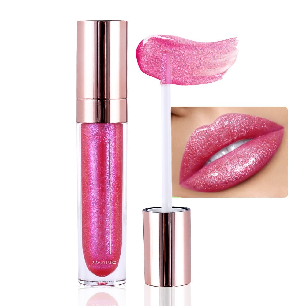 evpct 1Pcs Blush Red Pearlescent Chameleon Shimmer Glitter Lipstick Lip Gloss, Long Lasting Waterproof Glitter Metallic Sparkly Glossy Lip Gloss Tint Liquid Lipsticks Set Lip Stain Makeup for Women