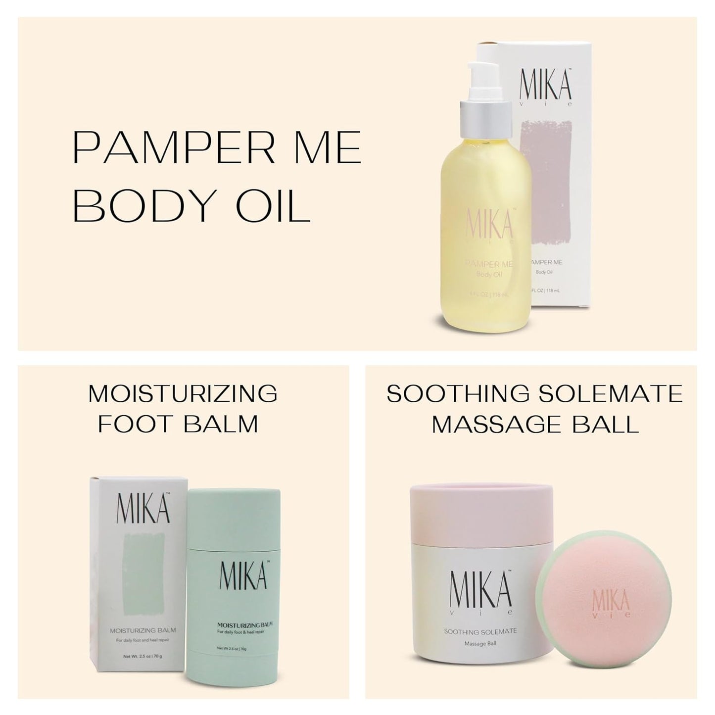 Pamper Me Luxury Bundle Body Oil Foot Balm Massage Ball | 3-Piece Beauty Kit with Organic Body Oil for Dry Skin Foot Balm for Dry Cracked Feet and Massage Ball | Clean Beauty, Vegan and Paraben Free