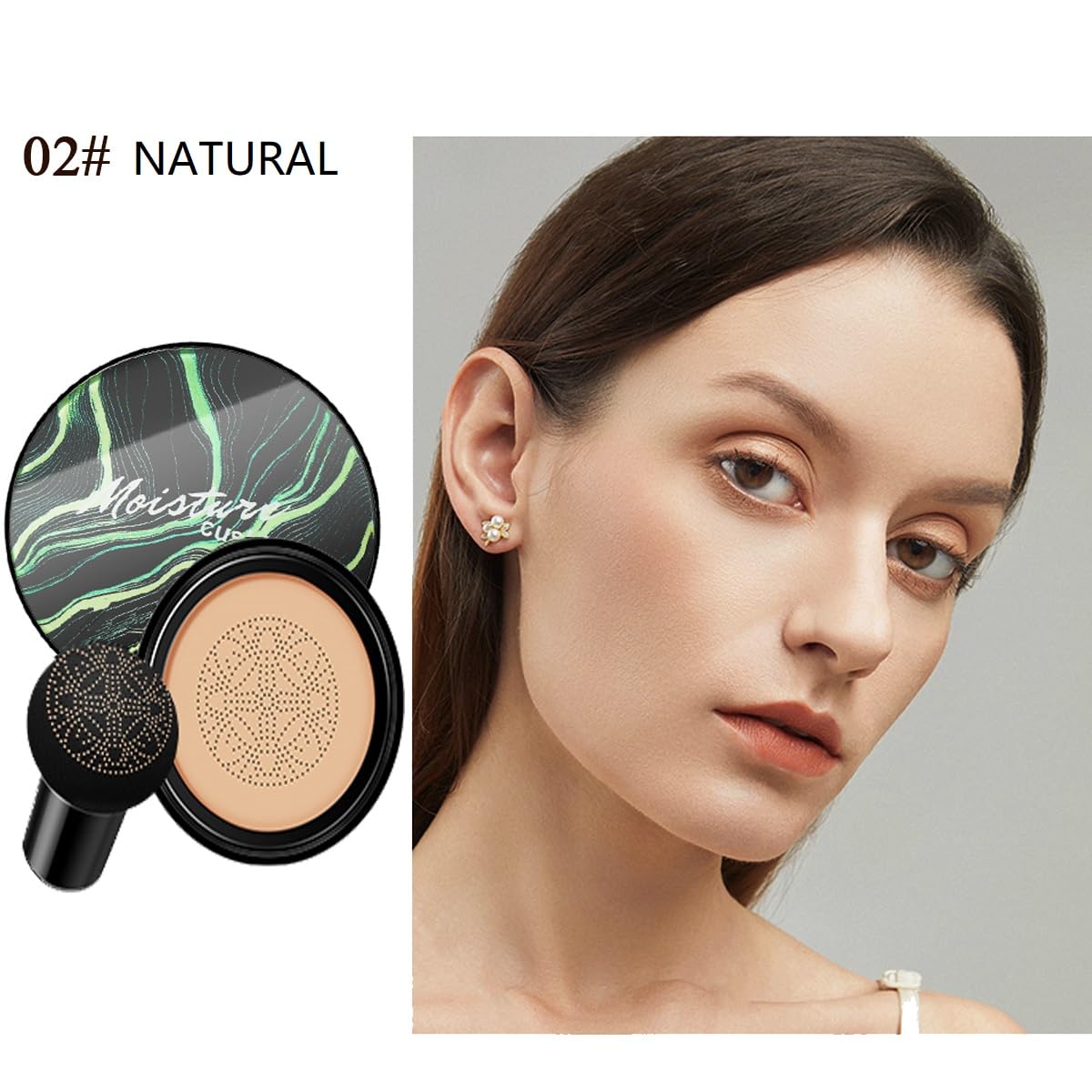 Air Cushion CC Cream Mushroom Head Foundation,BB Cream Makeup Foundation,Moisturizing Concealer,Long Lasting Full Coverage Waterproof,Even Skin Tone for All Skin Types (2# Natural, 20g)