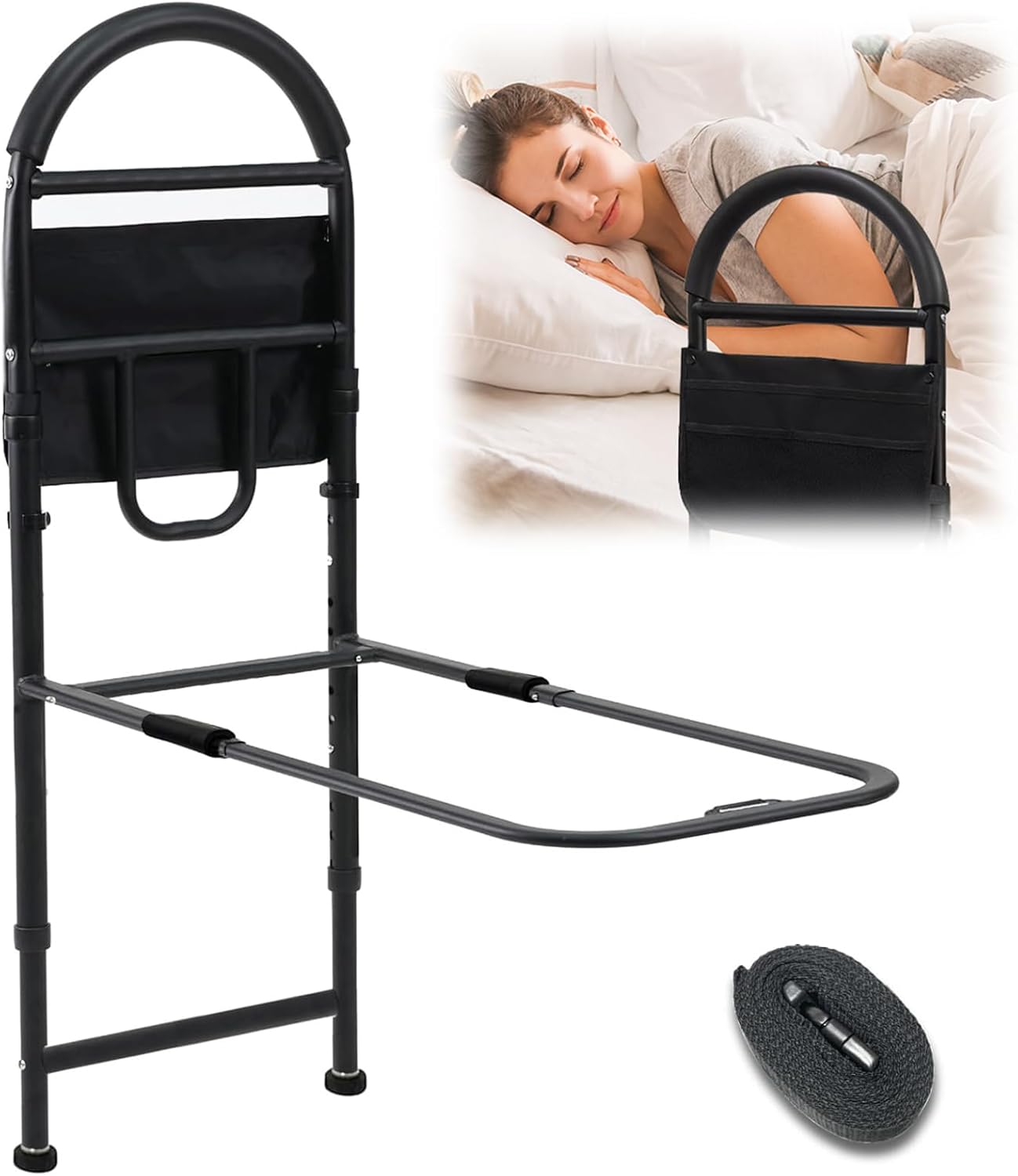 Bed Rails for Elderly Adults Safety, ASTM Approved Adjustable Bed Handle Bedside Assist, Non-Slip Ergonomic Handle and Support Bar, Support Up to 330lbs, with Fixing Strap