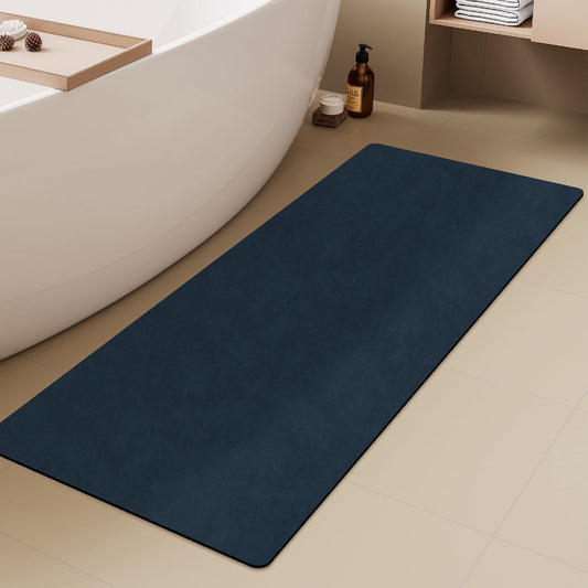 Bathroom Mat Quick Dry, Bathroom Rugs Non Slip Washable Thin Absorbent Bath Mat Fits Under Door Bathroom Floor Mat Perfect for Bath, Shower, or Sink 17"x59" Navy Blue