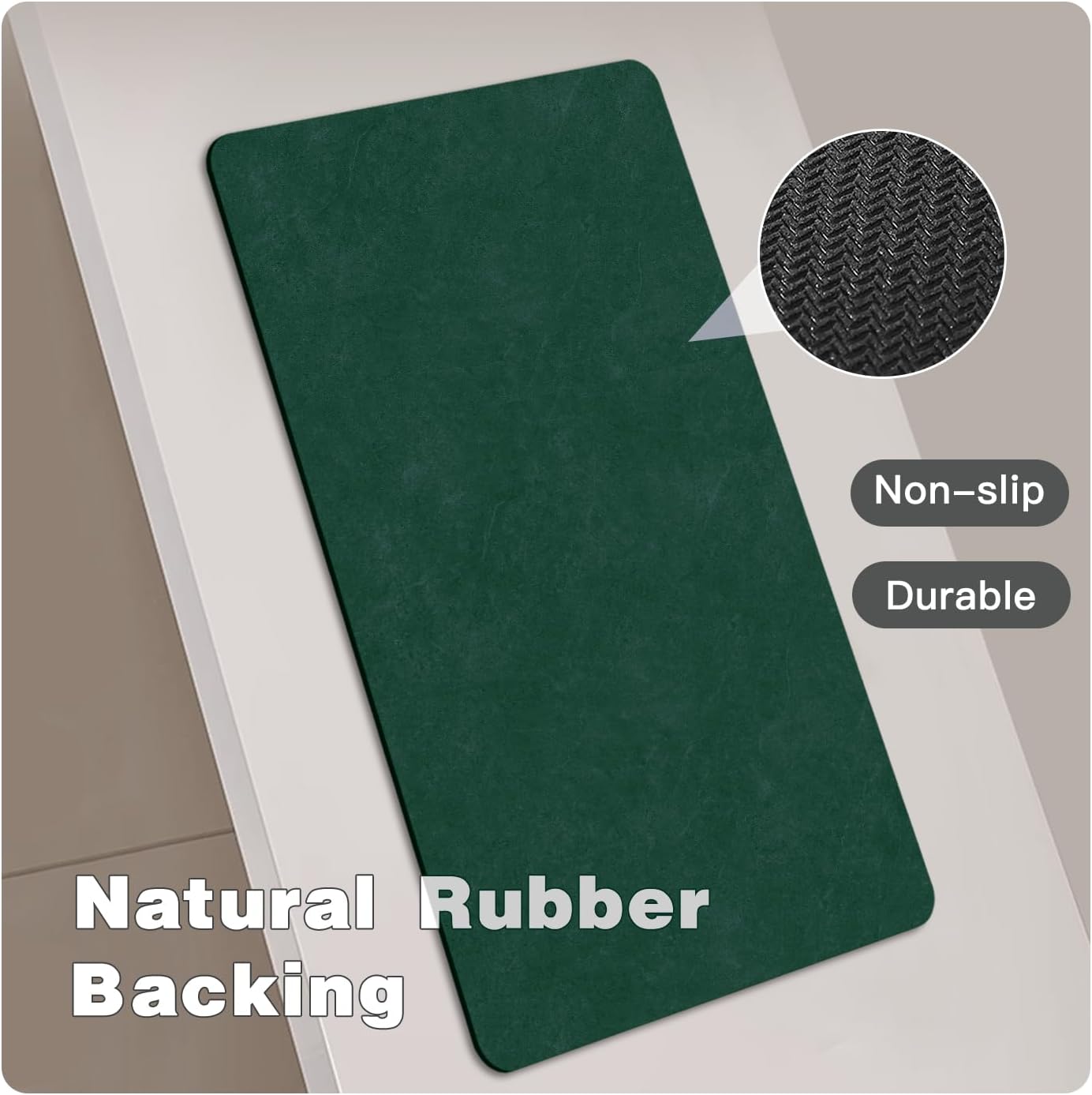 Bathroom Mat Quick Dry, Bathroom Rugs Non Slip Washable Thin Absorbent Bath Mat Fits Under Door Bathroom Floor Mat Perfect for Bath, Shower, or Sink 17"x59" Dark Green