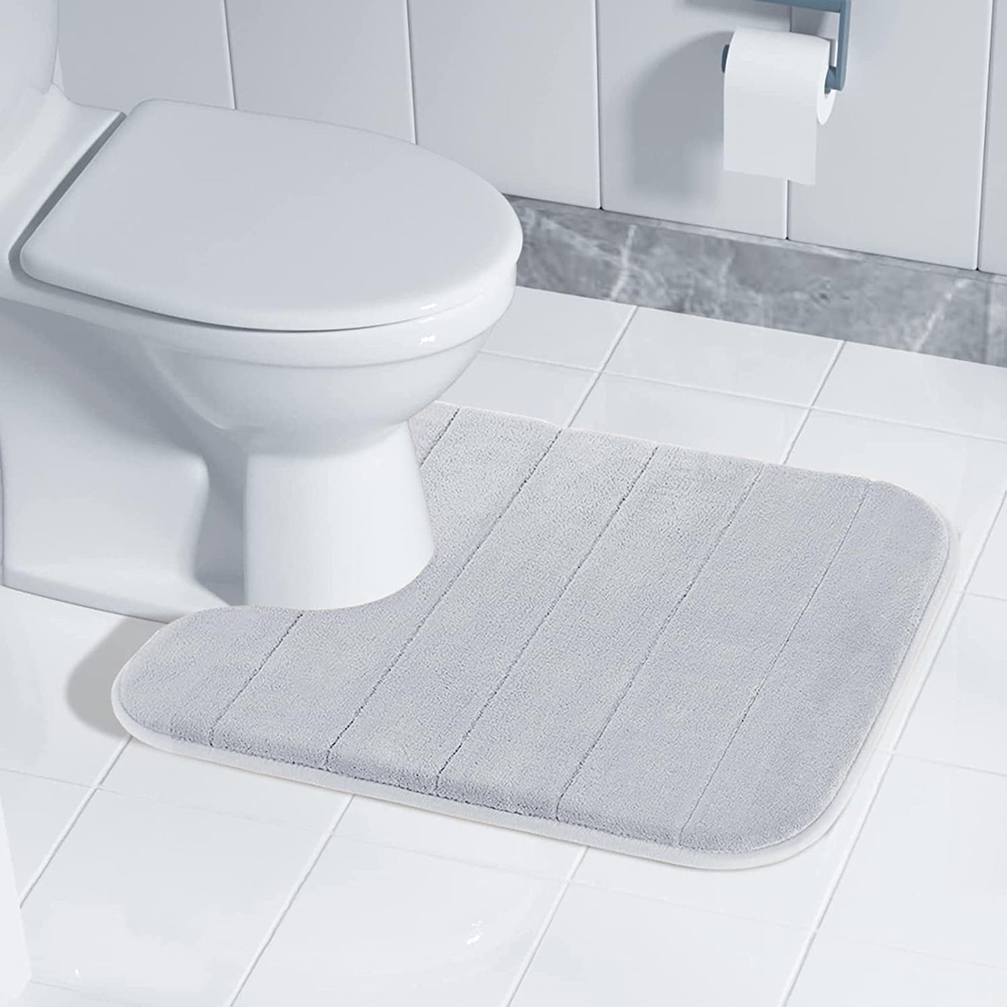 Yimobra Memory Foam Toilet Bath Mat U-Shaped, Commode Contour Rug, Soft and Comfortable, Super Water Absorbent, Non-Slip, Thick, Machine Wash Bathroom Commode Contour Rug, 24 X 20 Inches, Silver
