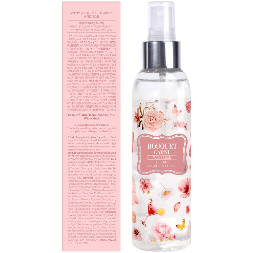 Bouquet Garni Hair & Body Mist White Musk Fragrance - Long-lasting Moisture & Fragrance, Mist for Women, Low Irritation (Containing Vitamin E, Citrus Acid) - 4.9 oz