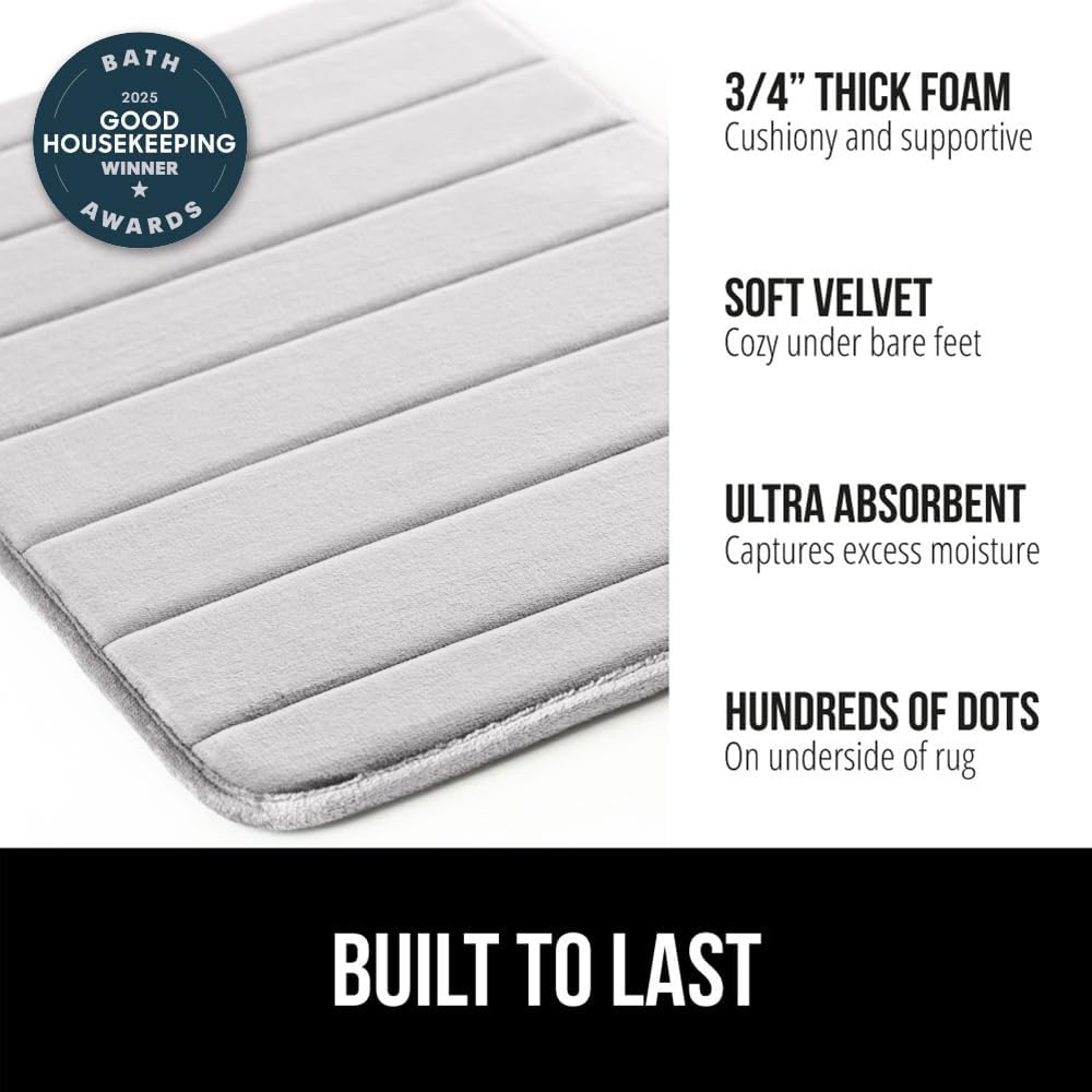 GORILLA GRIP Memory Foam Bath Mat, Soft Absorbent US Designed Bathroom Rug, Gripping Dots Machine Washable Bathmat, Cushioned Floor Mats, Shower Sink Rugs Room Décor Accessories, 36x24 Light Gray