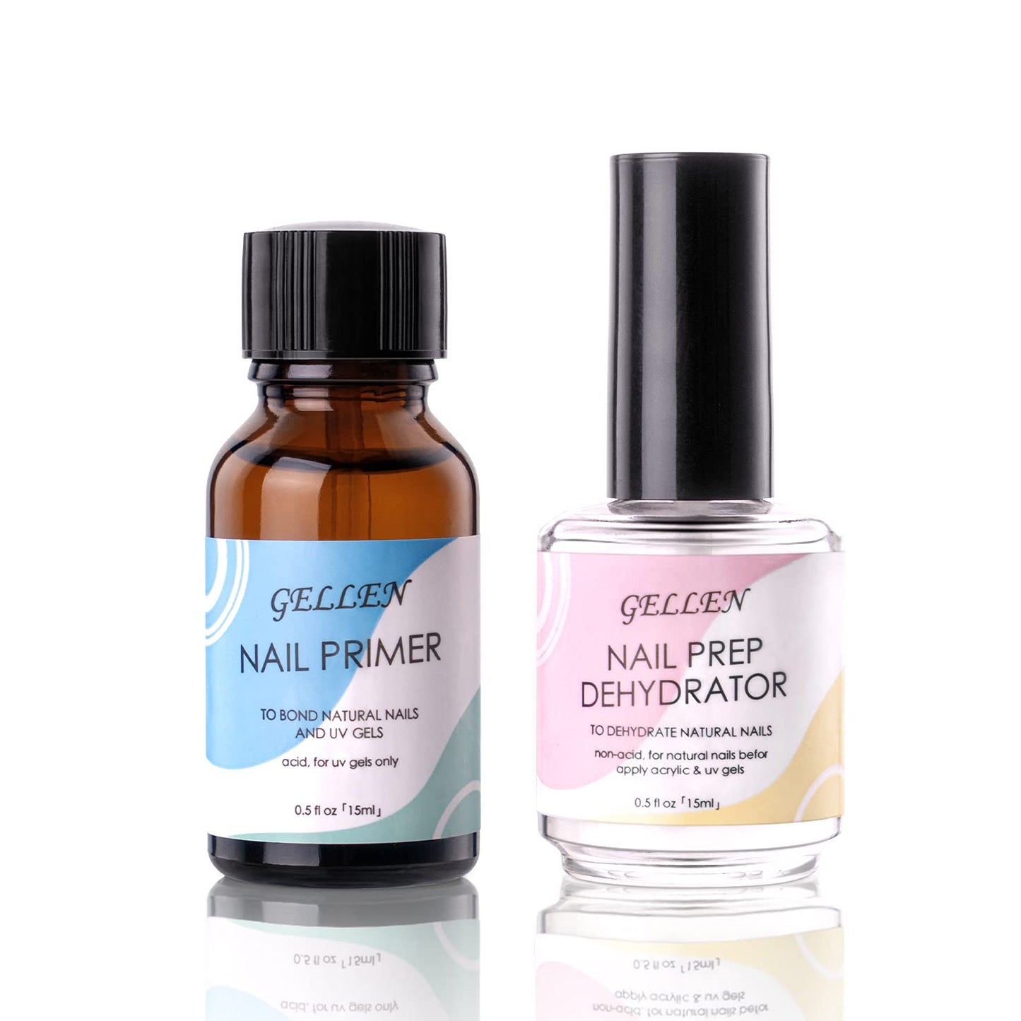 Gellen Nail Dehydrator and Nail Primer, Long-Lasting Air Dry (Acid Free) for Acrylic Powder and Gel Nail Polish, Superior Protein Bonding, 15ML / 0.5 oz Each