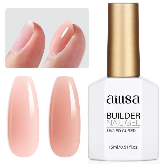 AILLSA Builder Gel Natural Nude 7 In 1 Hard Gel Polish for Nail Thickening Light Color Strengthener Gel Polish Sheer Nude Skin Tone Extension U V Gel for Nail Art Base Coat Needed 0.51 Oz GB93