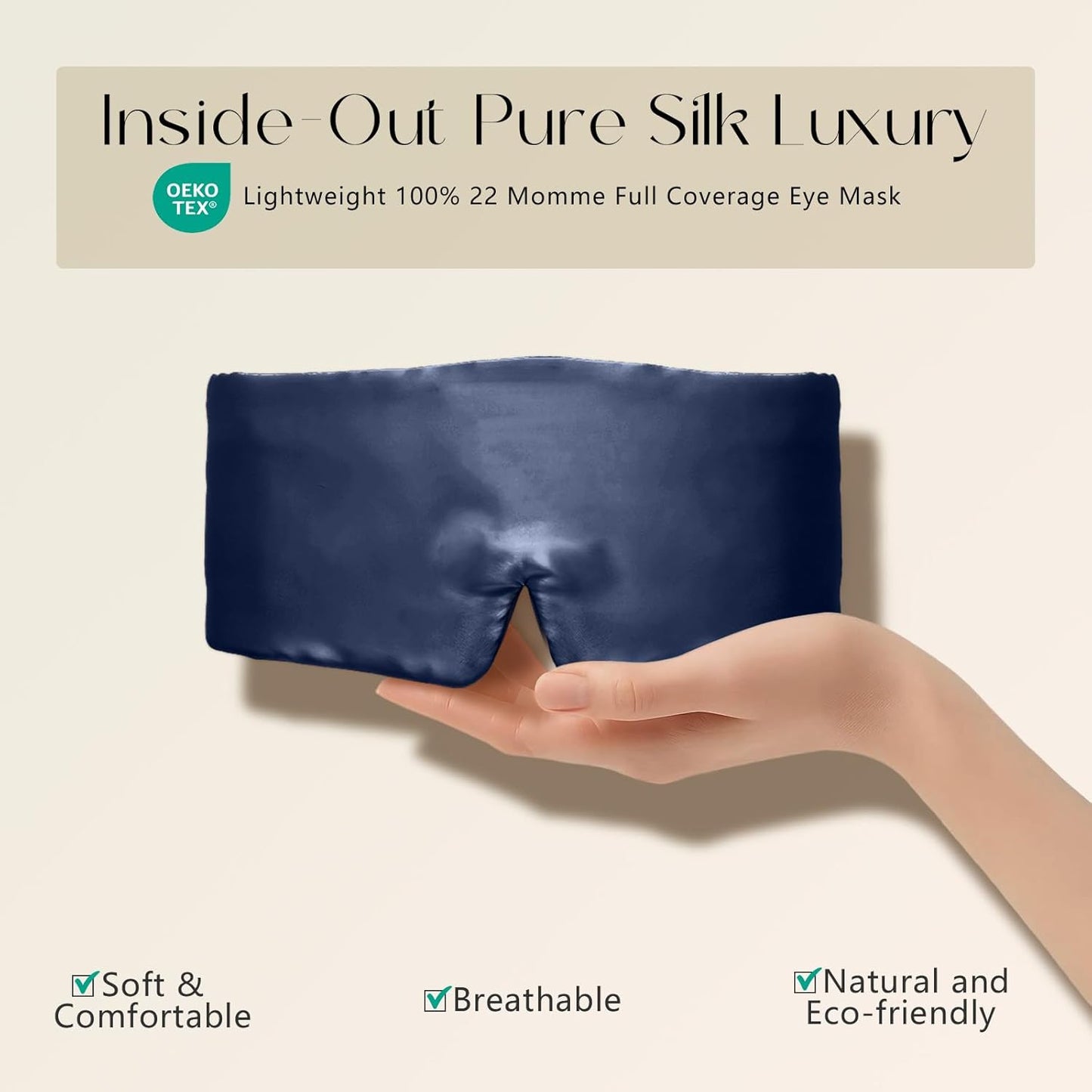 ZIMASILK 100% 22 Momme Mulberry Silk Sleep Mask - Full Silk Filled, Ultra-Soft & Breathable, Face-Hugging Blackout Eye Cover for Sleeping (Navy Blue)