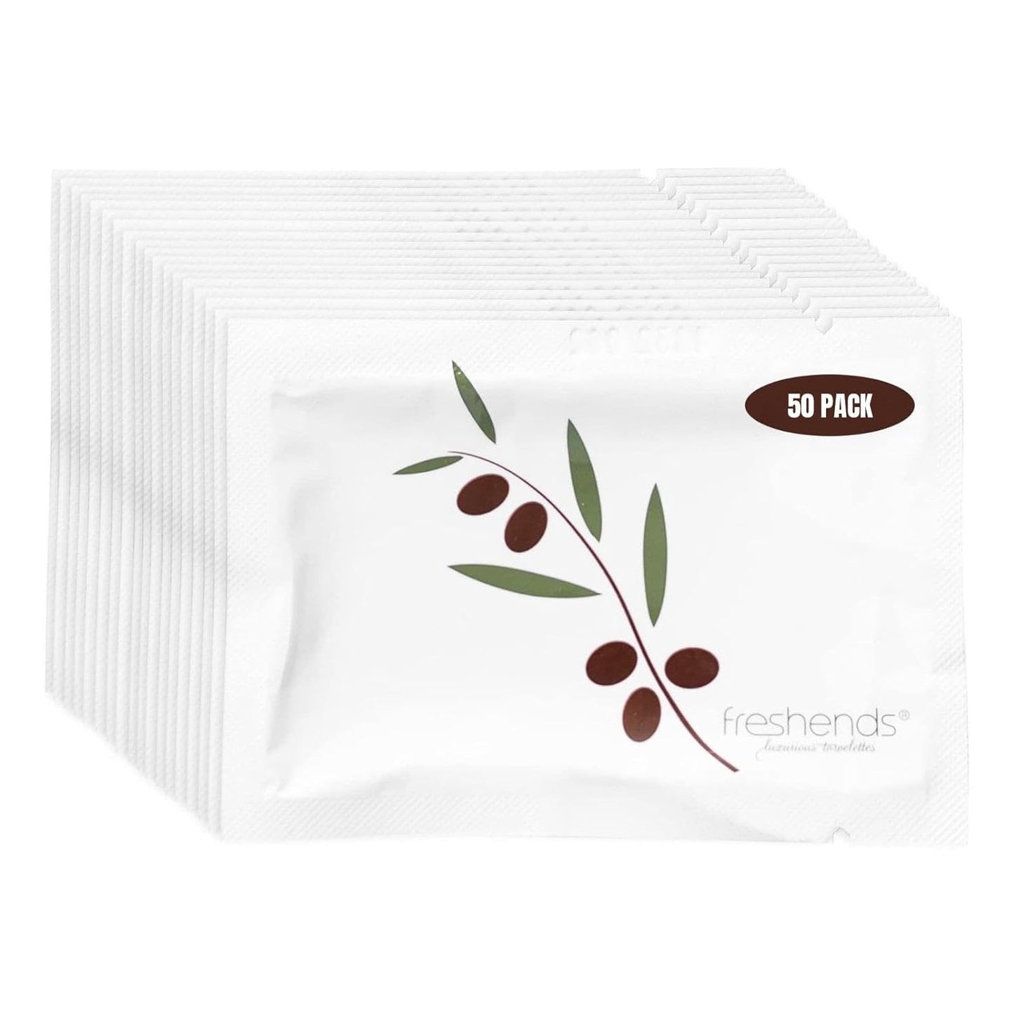 Freshends Flushable Individually Wrapped Wipes – 50 Bulk Pack Luxurious Towelettes, Guest Bathroom Essentials for Weddings, Restaurants, Bars & Clubs – Olive, Travel-Size, Disposable