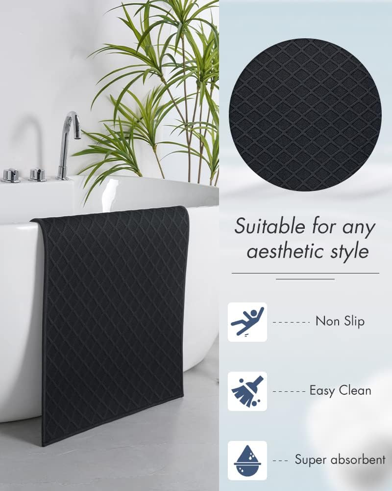 AMOAMI Ultra Thin Bathroom Rugs, Rubber Backed Bath Mats for Bathroom Non Slip, Absorbent Bathroom Mat for Floor, Shower, Sink(20"x 32", Black)
